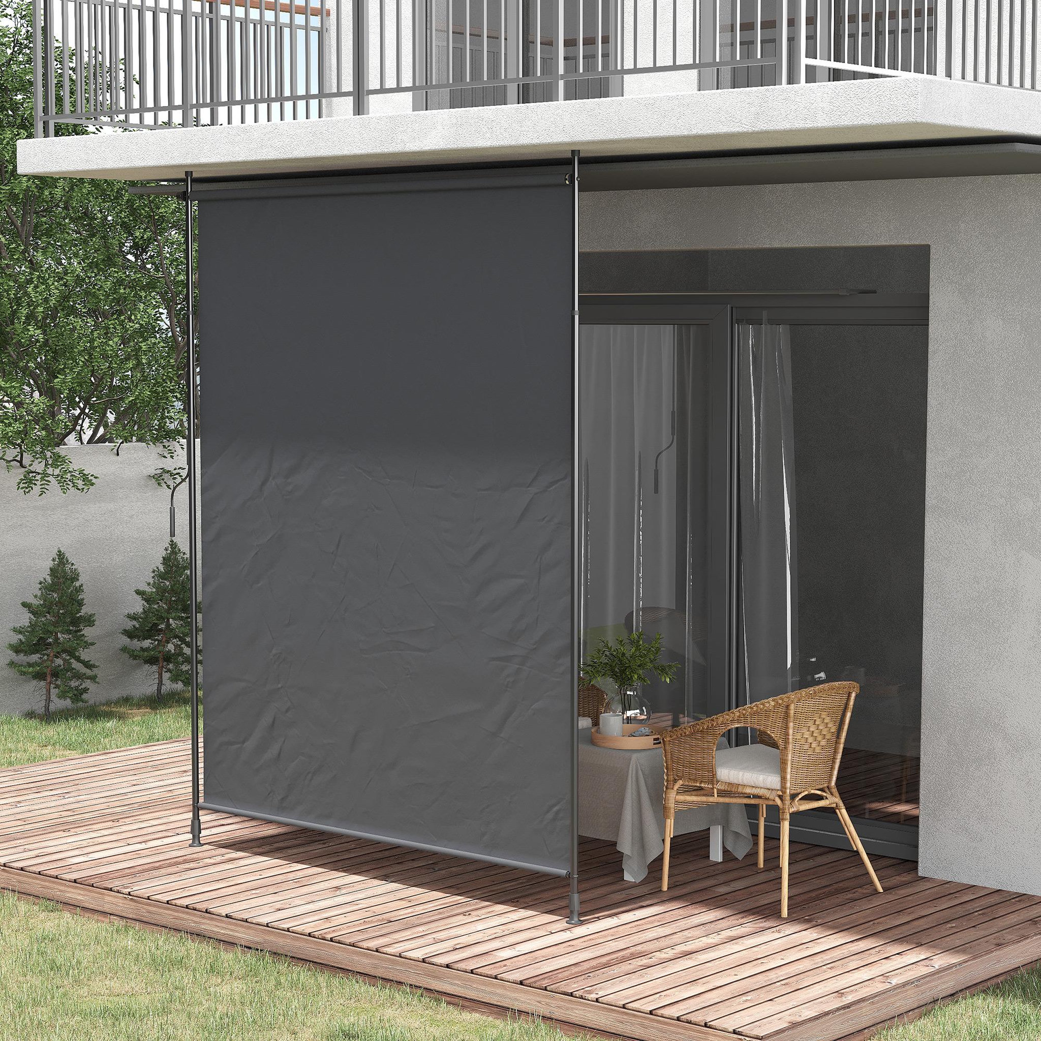 Voir la diapositive 2 : OUTSUNNY Store vertical réglable avec manivelle - brise-vue - installation sans perçage - alu métal gris