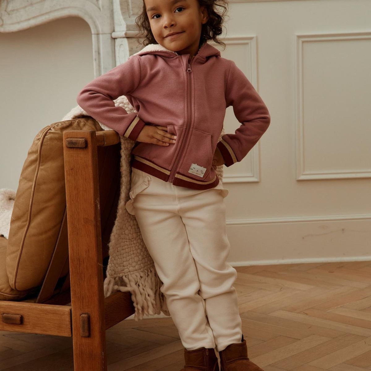 Petit Béguin Sweat à capuche zippé enfant en molleton Matcha