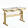 IDIMEX Bureau enfant écolier junior OLIVIA table à dessin réglable en hauteur et pupitre inclinable avec 2 tiroirs en pin massif naturel