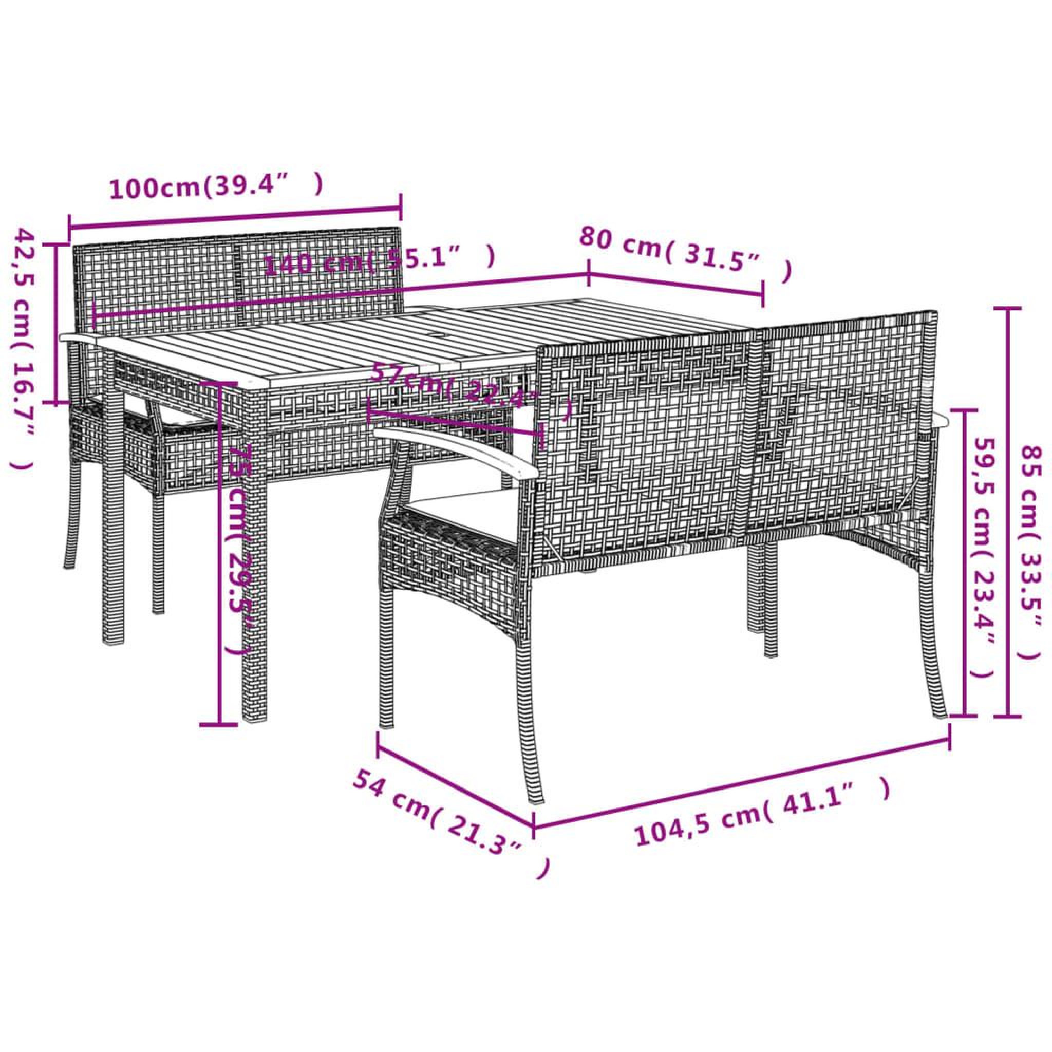 Voir la diapositive 6 : VIDAXL Ensemble a manger de jardin et coussins 3 pcs Beige poly rotin