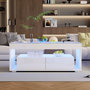Voir la diapositive 4 : MERAX Table basse rectangulaire blanc avec 2 tiroirs - 50x100 cm led panneau de particules
