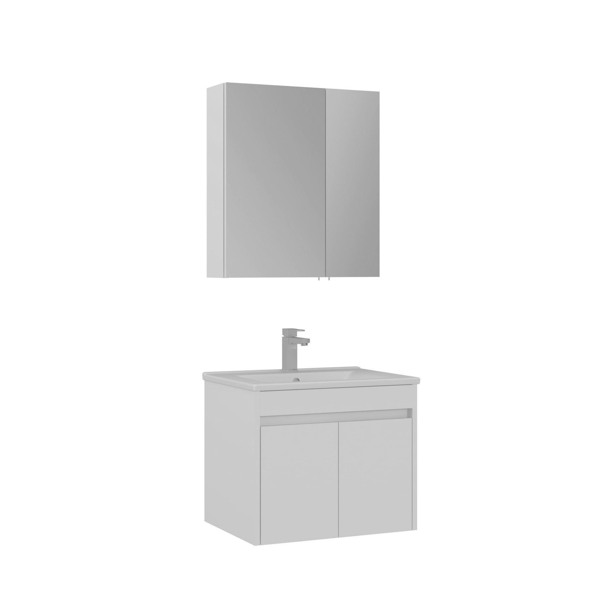 Habitat et Jardin Meuble avec simple vasque et miroir  Side 65 v2  - 65 x 45 x 52 cm - Matte White