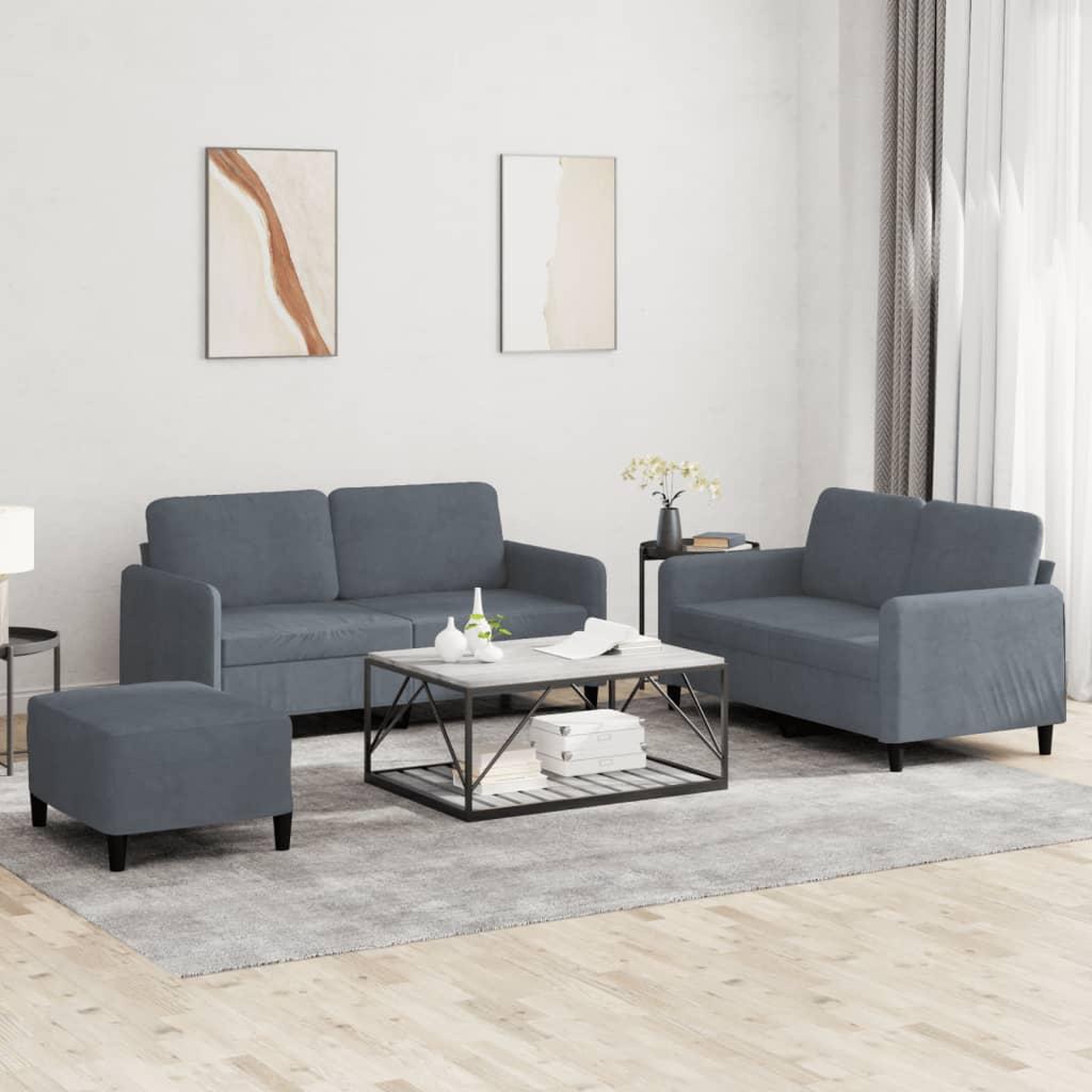 VIDAXL Ensemble de canapes 3 pcs gris fonce velours