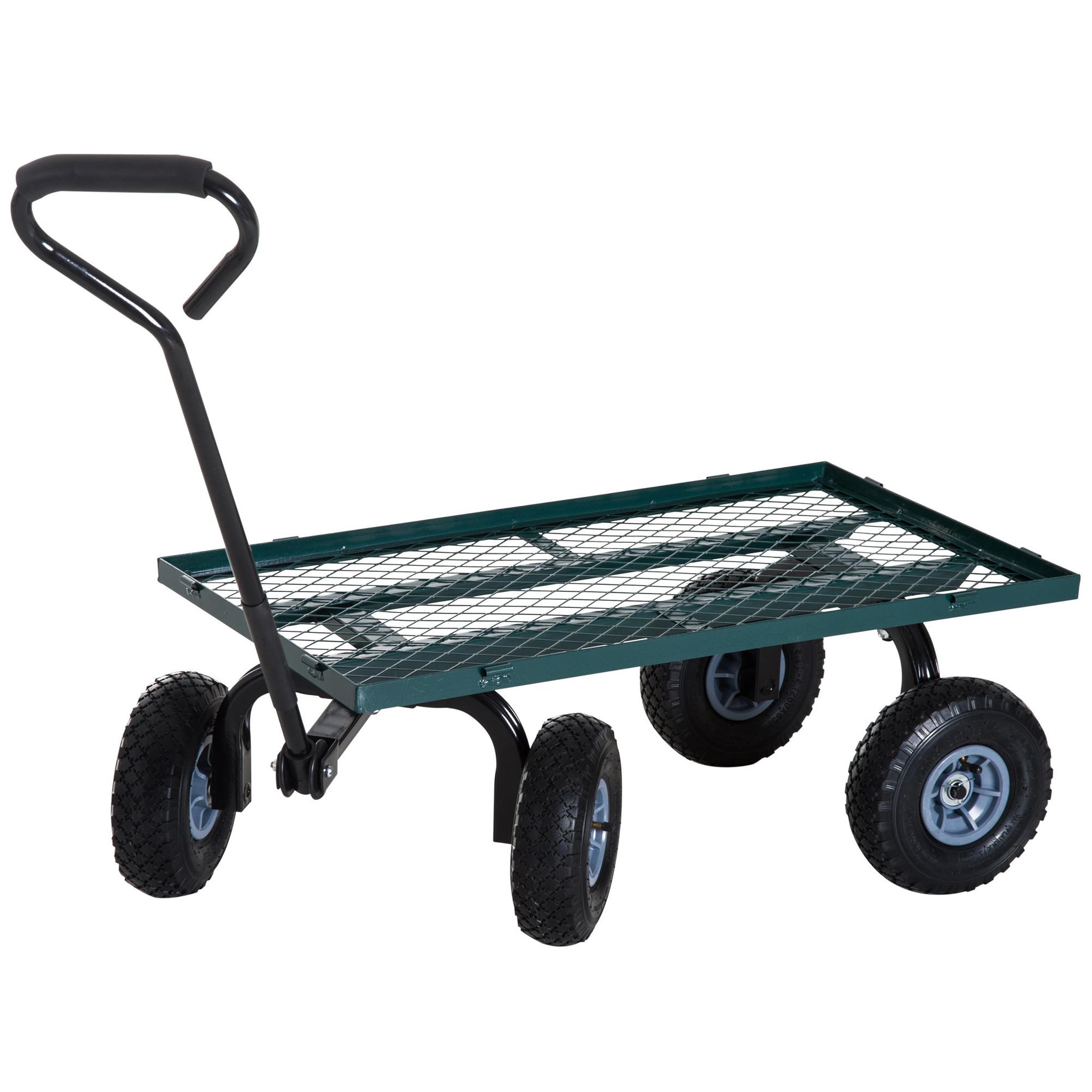 Voir la diapositive 6 : OUTSUNNY Chariot de transport jardin remorque à main charrette à bras 4 roues 98l x 45l x 85h cm charge max. 150 kg métal vert