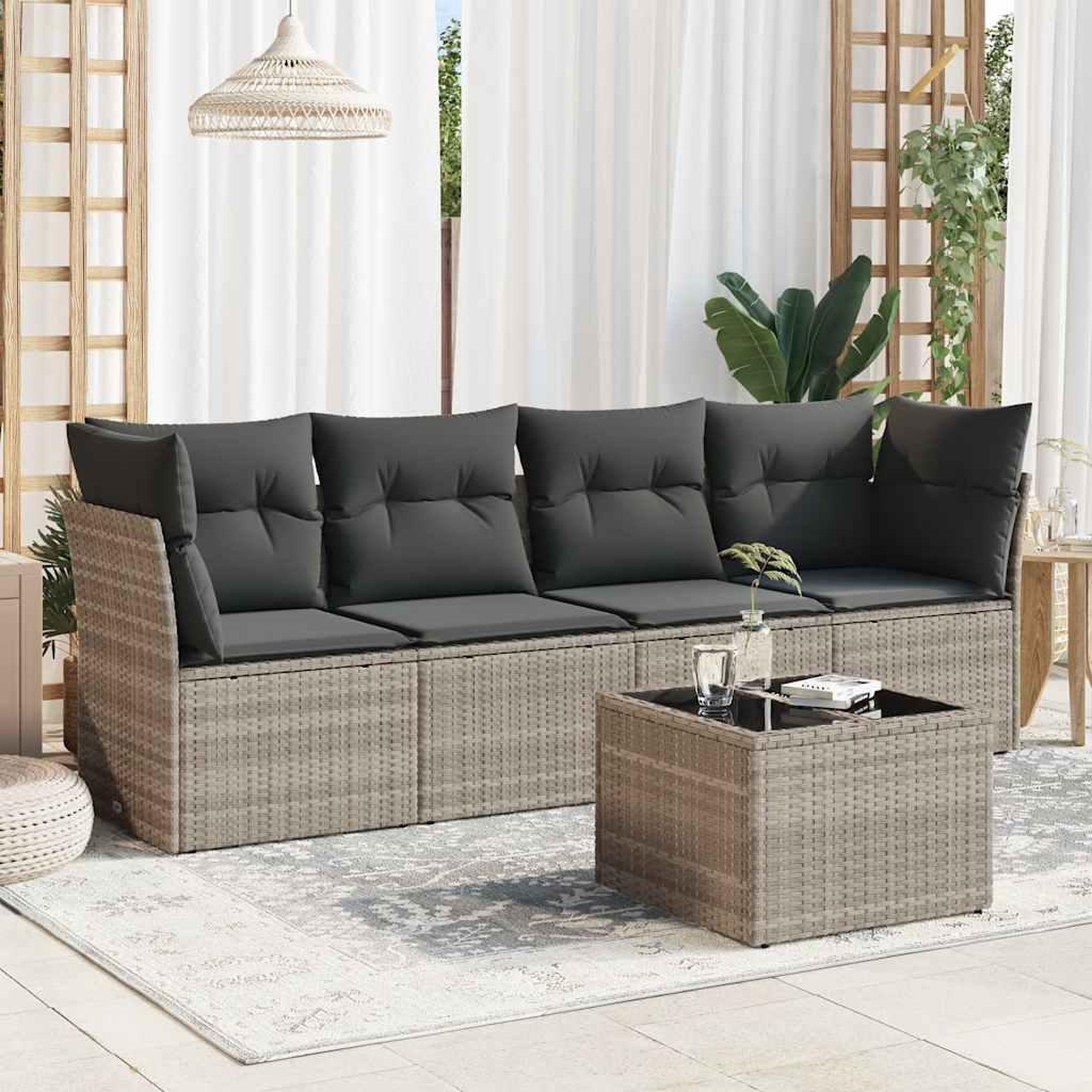 VIDAXL Salon de jardin 5 pcs avec coussins gris clair resine tressee
