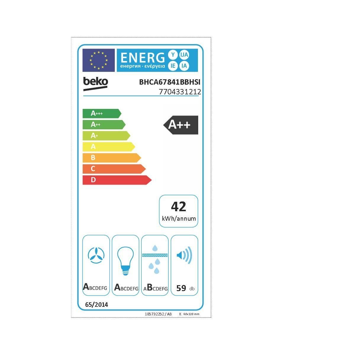 Beko Hotte décorative murale inclinée BHCA67841BBHSI