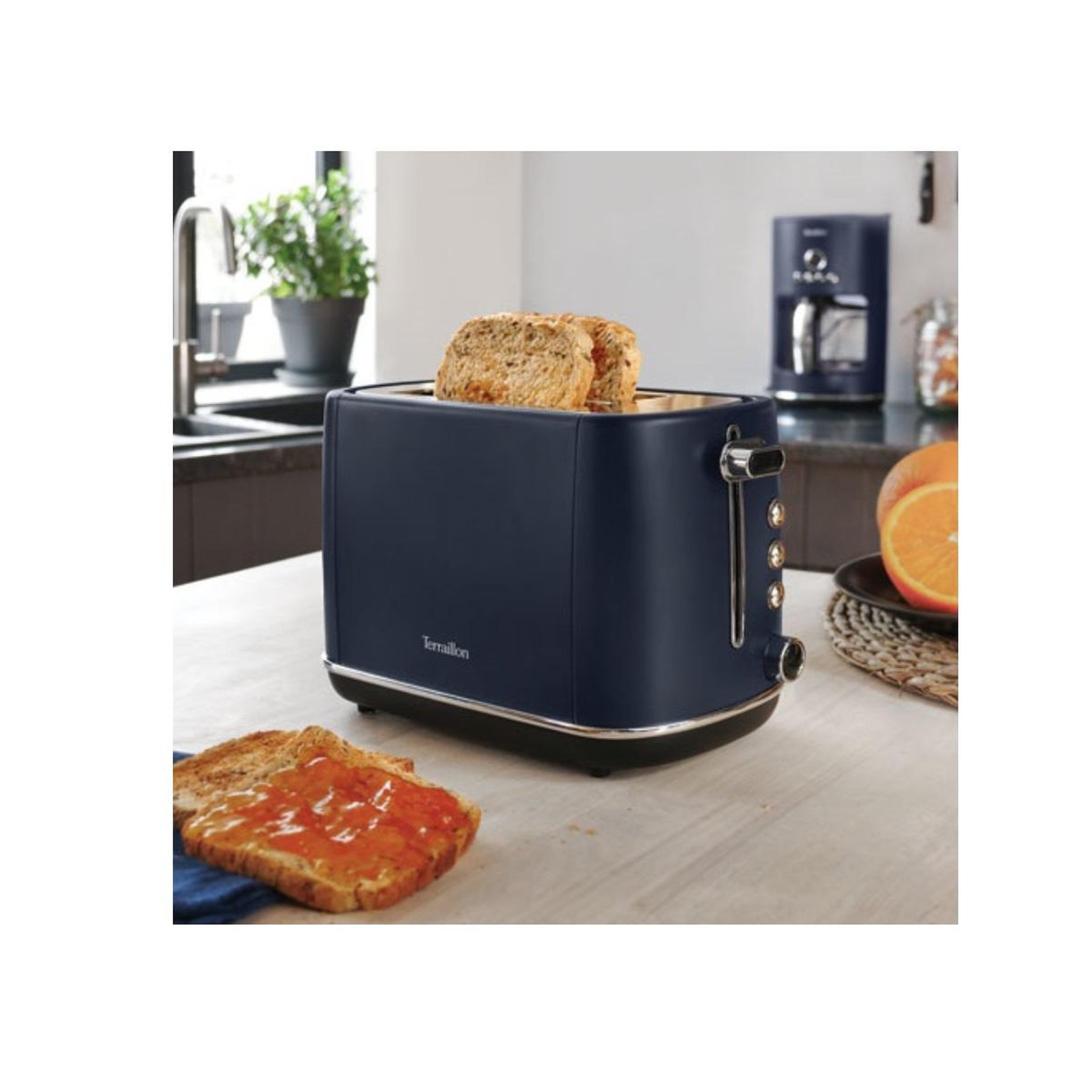 Voir la diapositive 2 : Terraillon Grille pains 2 fentes 1550w bleu nuit - 15437