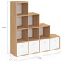 Voir la diapositive 5 : ID MARKET Meuble de rangement en escalier LORYS 4 niveaux bois et blanc avec 4 tiroirs en tissu