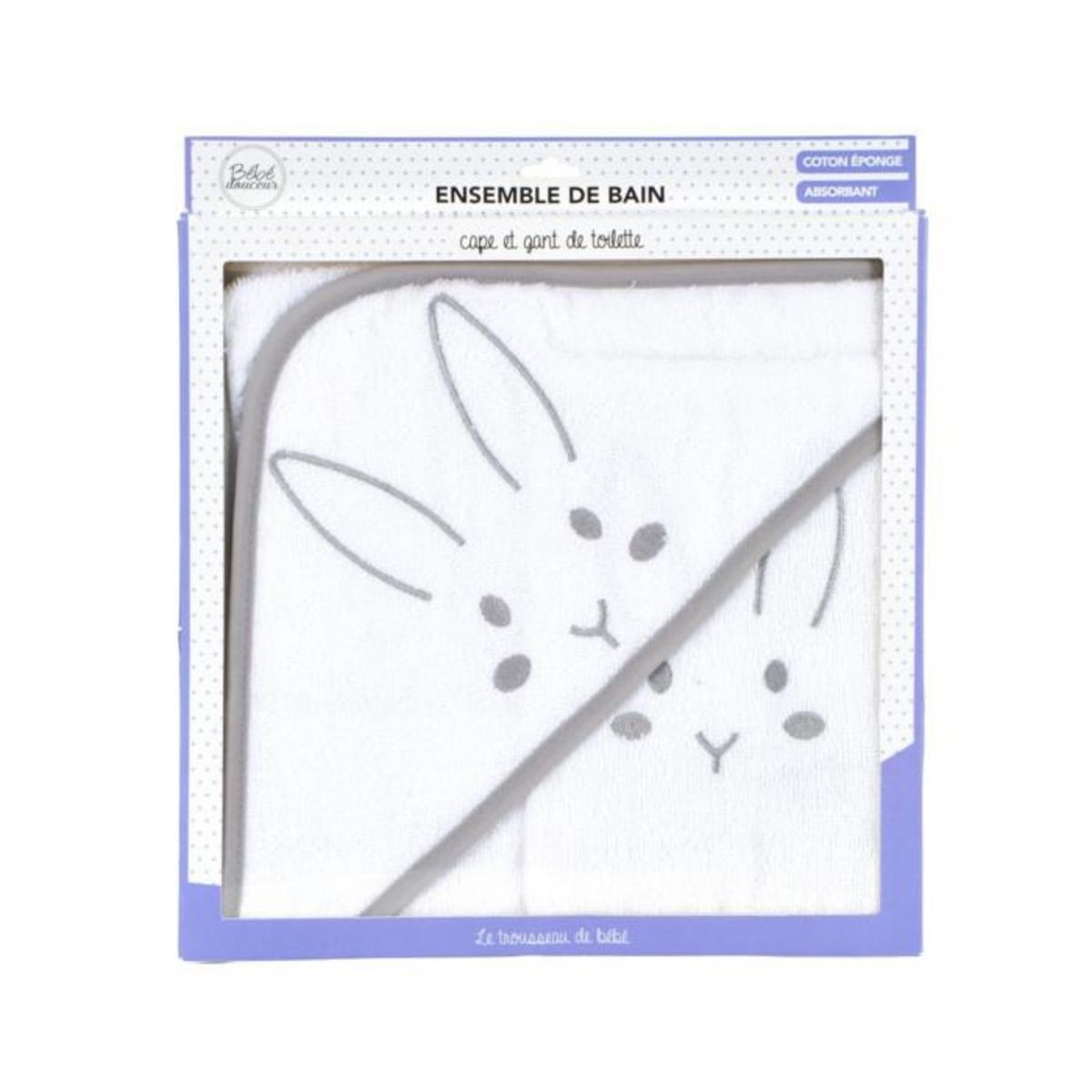 Paris Prix Ensemble de Bain Bébé  Lapin  75x75cm Blanc