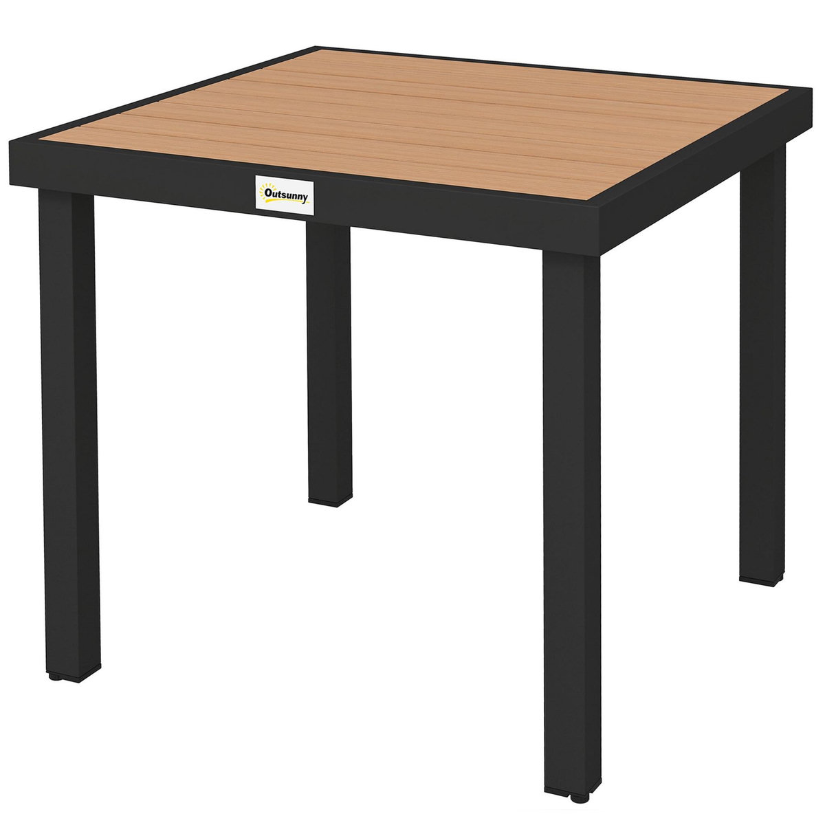 OUTSUNNY Table de jardin 2 personnes dim. 78 x 78 x 74 cm aluminium noir plastique effet bois