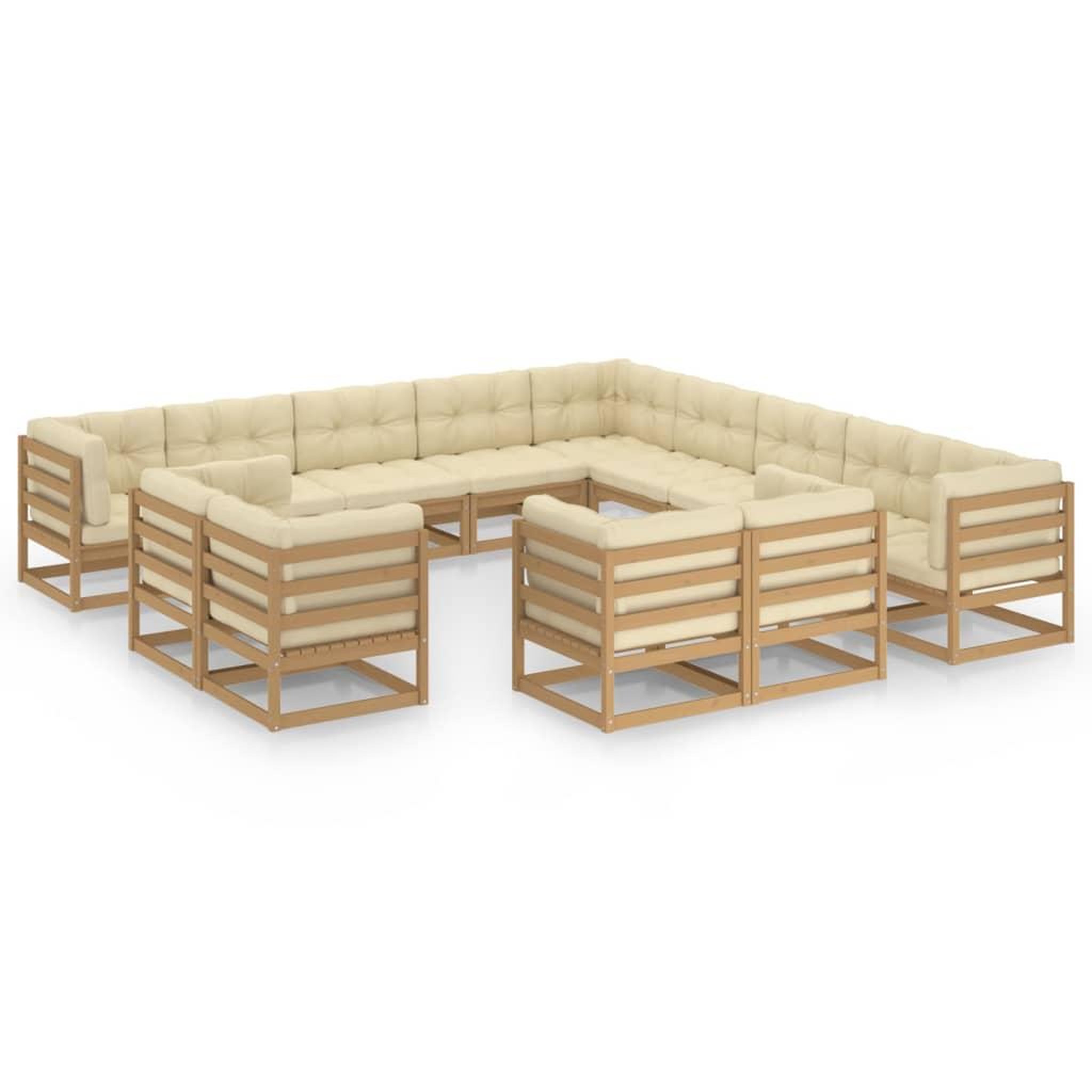 Voir la diapositive 2 : VIDAXL Salon de jardin 13 pcs avec coussins Marron miel Bois de pin