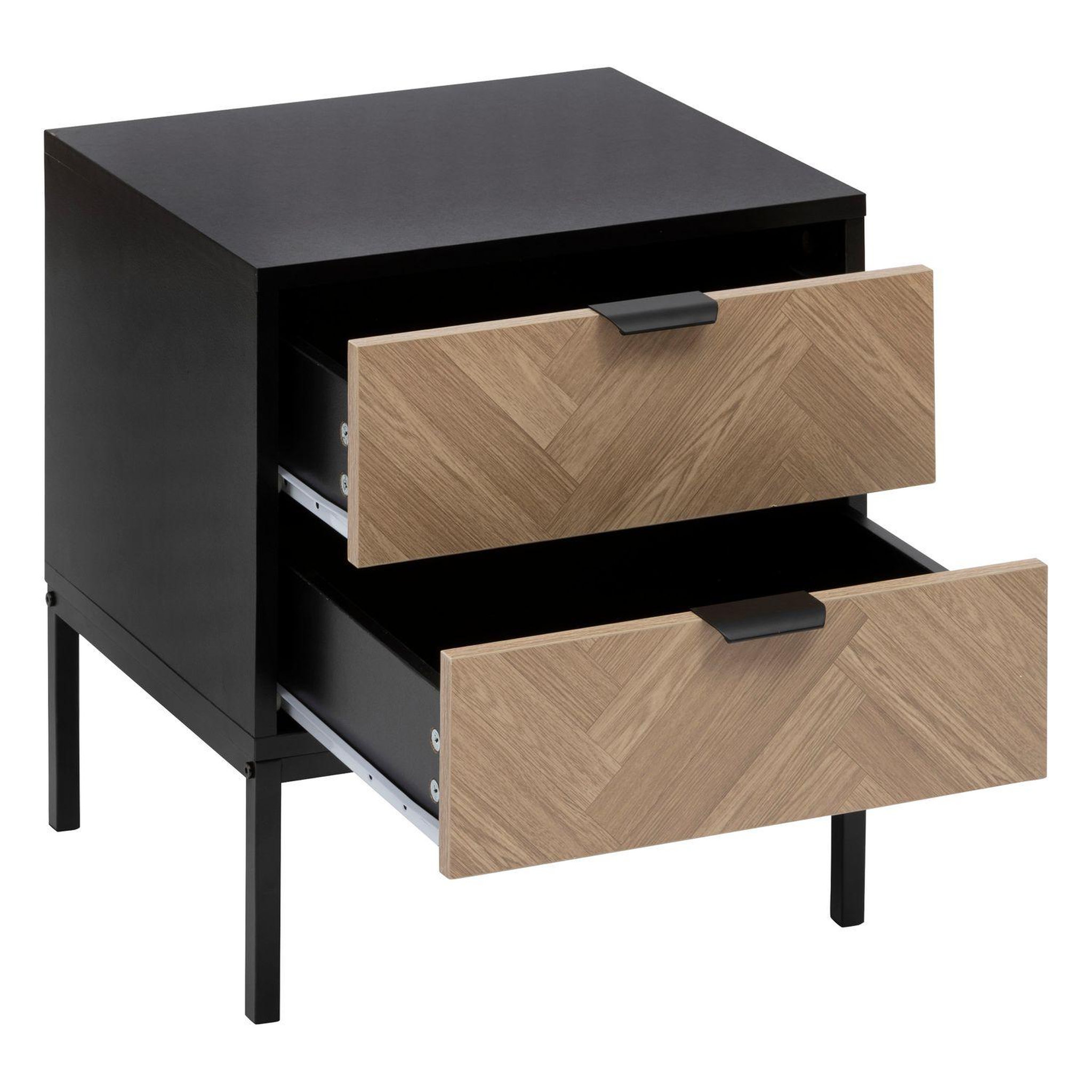 Voir la diapositive 4 : FIVE Table de chevet 2 tiroirs chevron en bois élone - noir