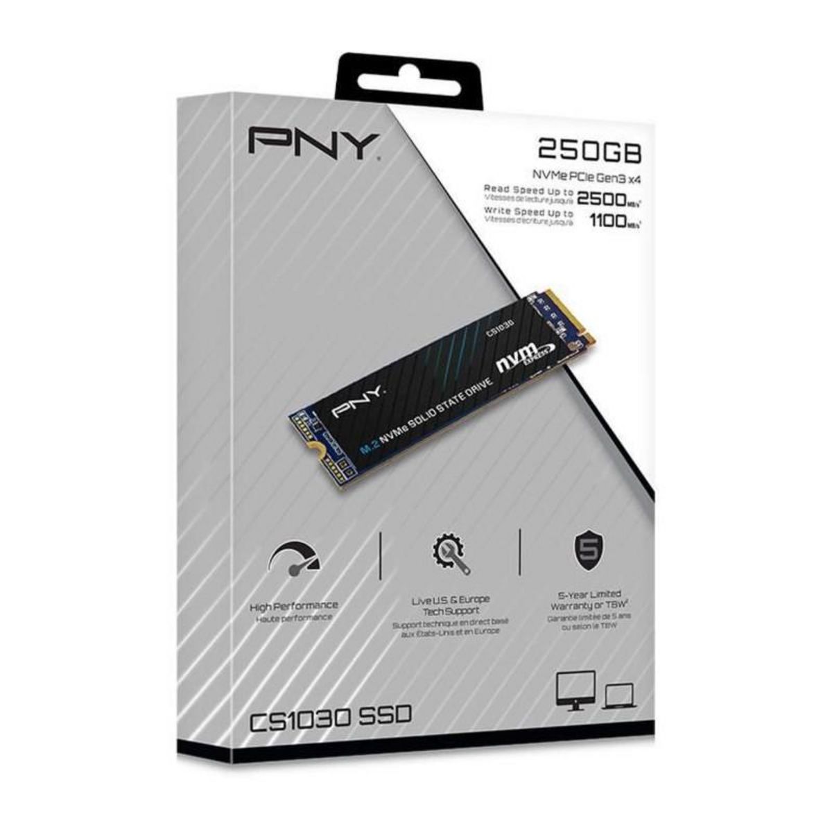 PNY Disque SSD Interne - PNY - CS1030 M.2 GEN3 - 250 Go - NVMe M280CS1030-250-RB