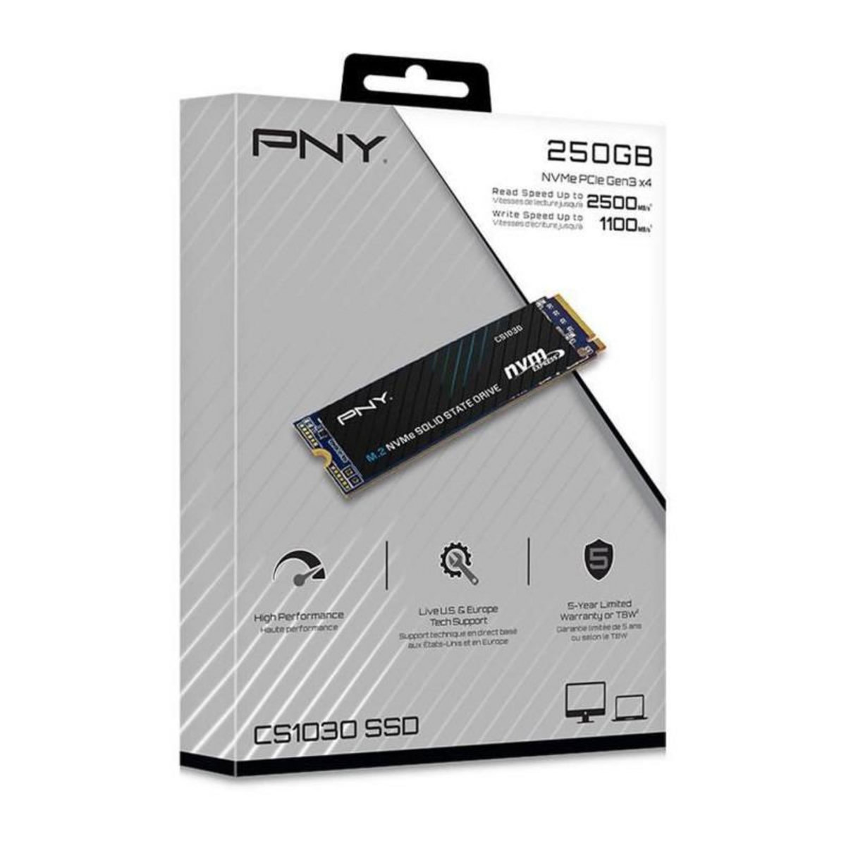 PNY Disque SSD Interne - PNY - CS1030 M.2 GEN3 - 250 Go - NVMe M280CS1030-250-RB