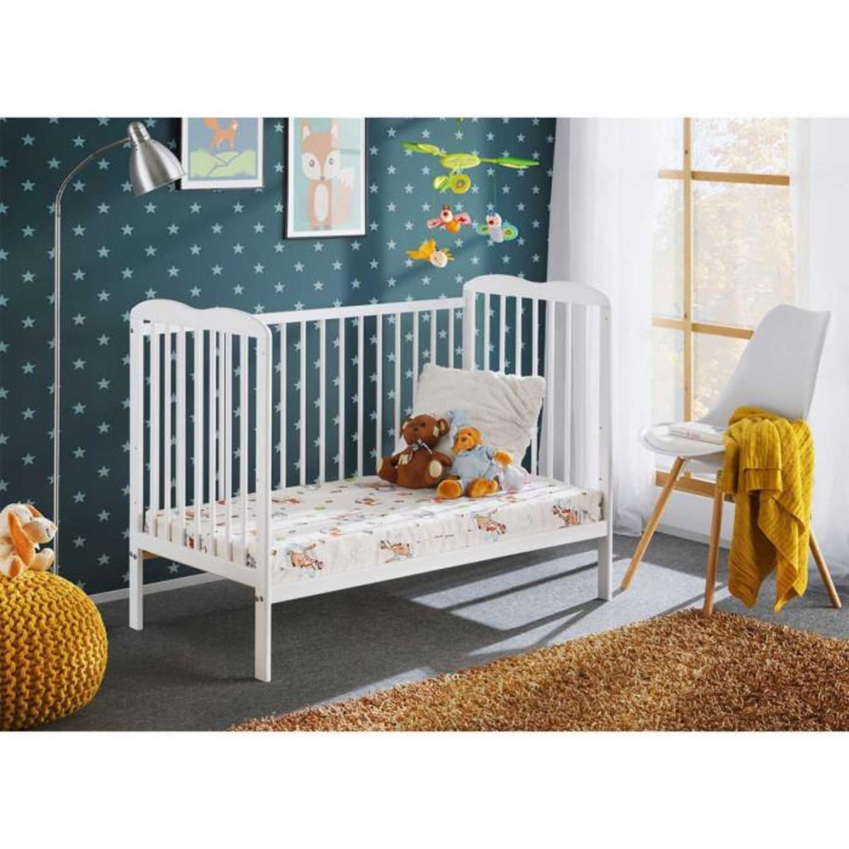 Paris Prix Lit Bébé & Matelas  Ala  60x120cm Blanc Mat