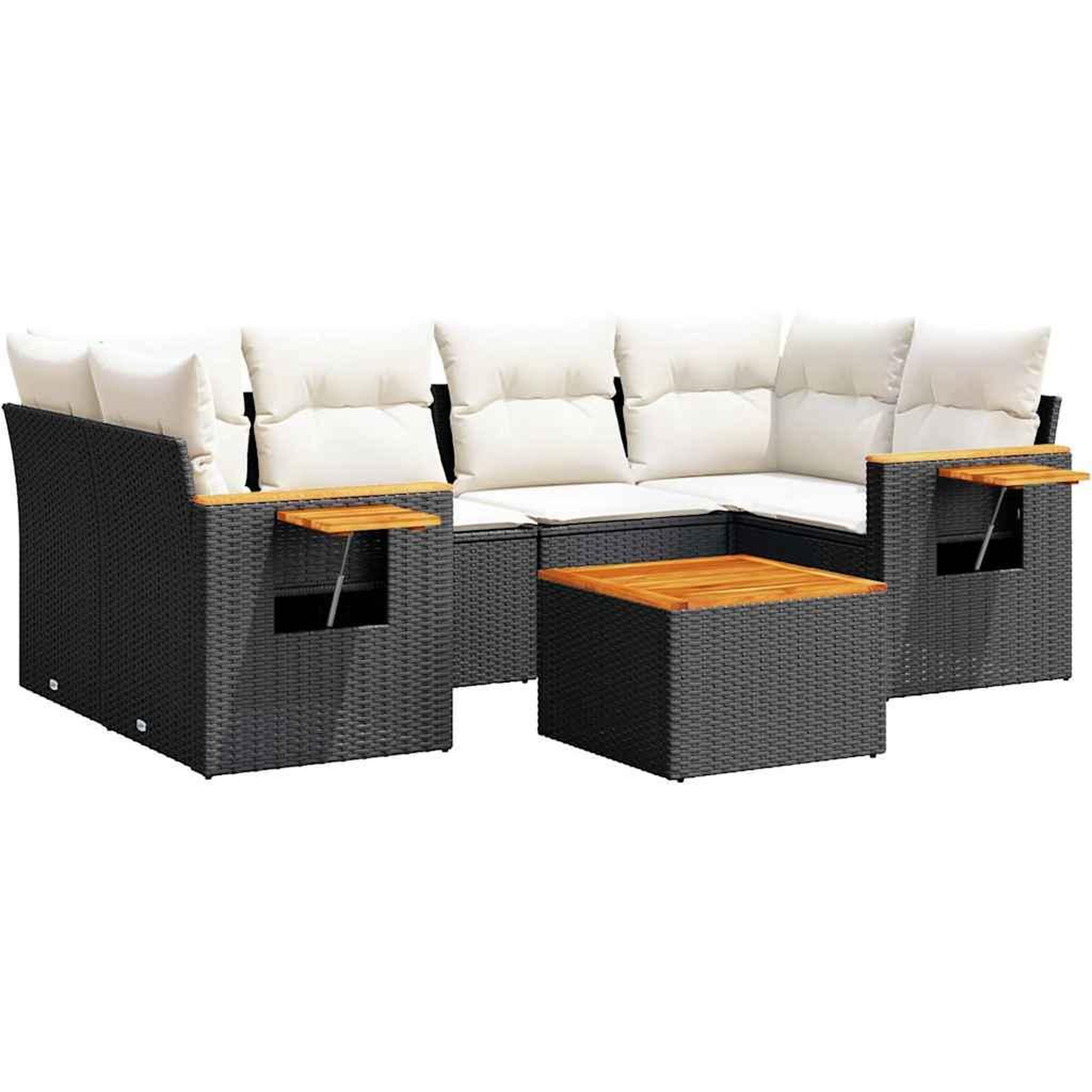 Voir la diapositive 2 : VIDAXL Salon de jardin 7 pcs avec coussins noir resine tressee