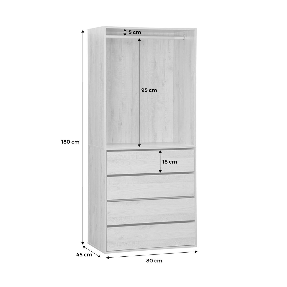 SWEEEK Module dressing avec 4 tiroirs et 1 penderie blanc. panneaux stratifiés