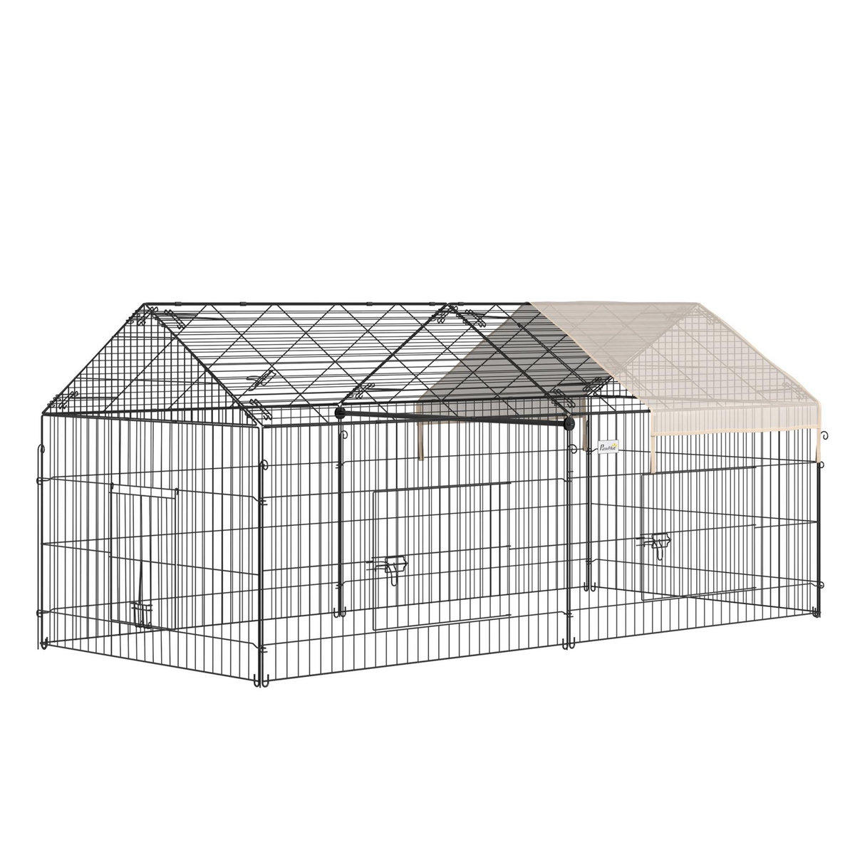 PAWHUT Parc enclos métal époxy cage extérieure dim. 2,20L x 1,03l x 1,03H m 3 portes et trappe surface abrité PE beige