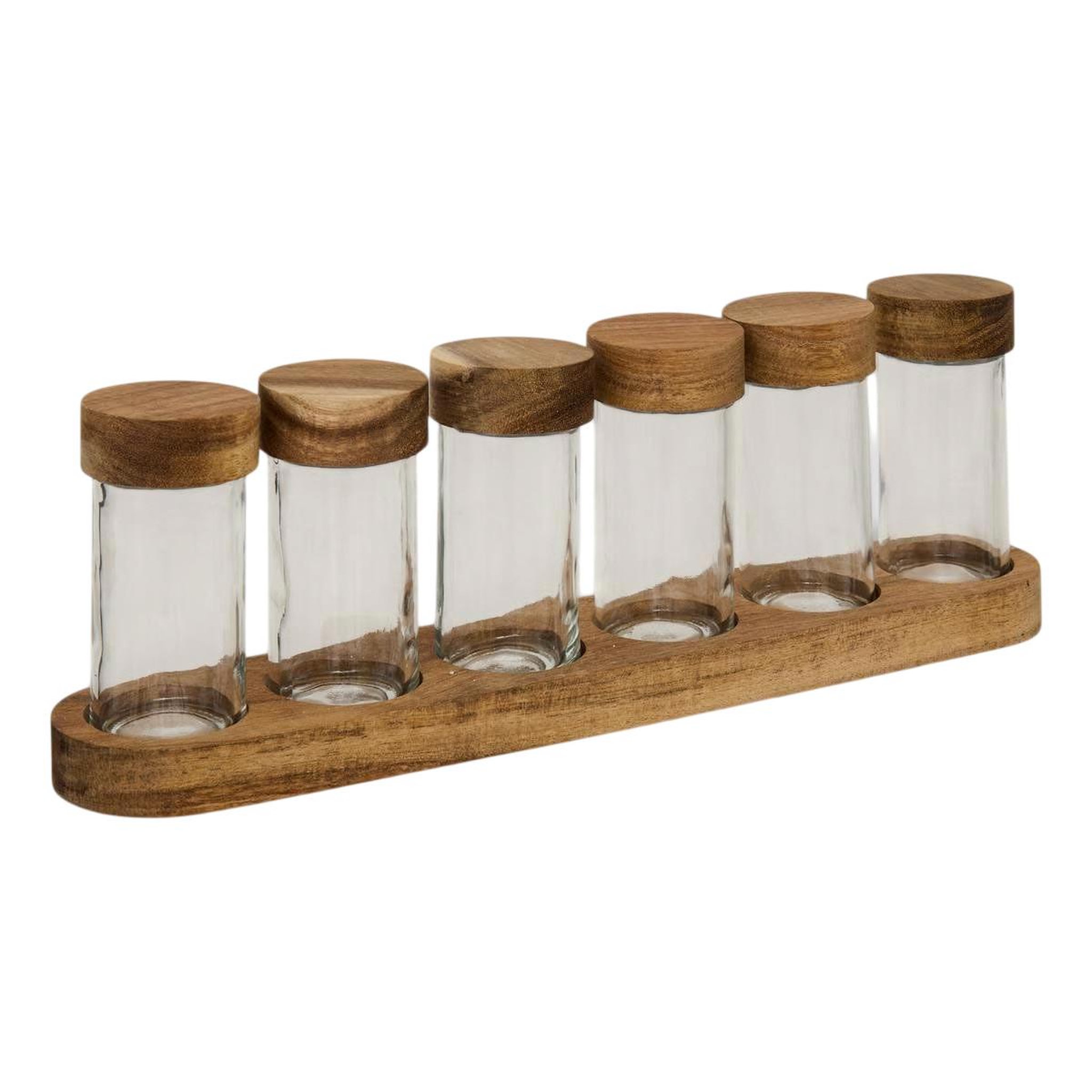 FIVE Lot de 6 pots à épices en verre  plateau  34cm transparent
