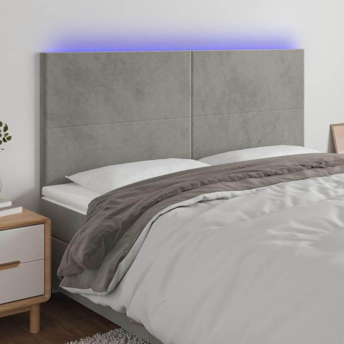 VIDAXL Tete de lit a LED Gris clair 200x5x118/128 cm Velours