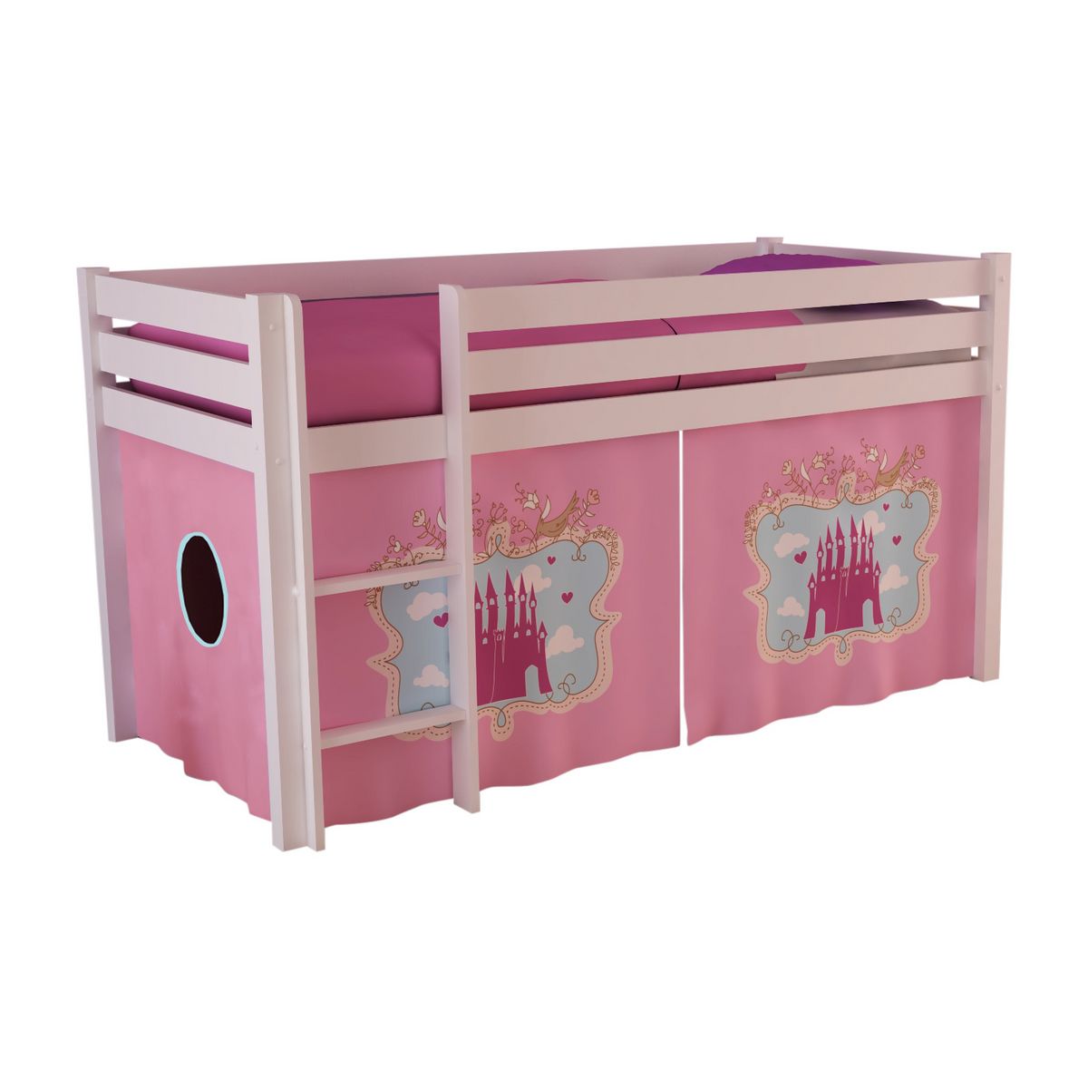 Lit mi-hauteur en pin Blanc WOODY, 9 modèles