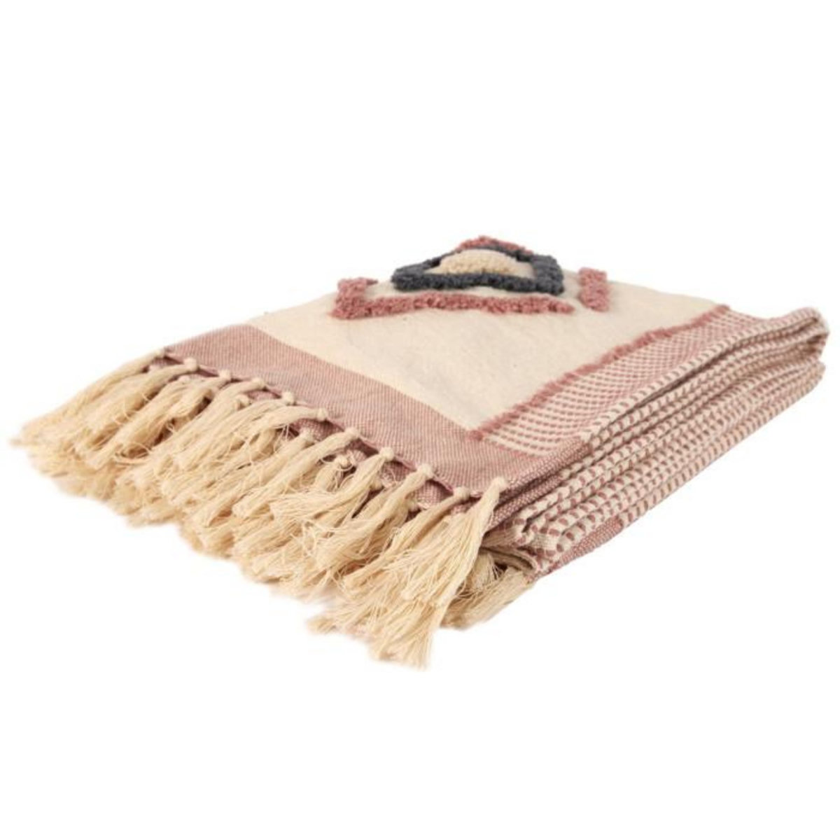 Paris Prix Plaid Tufté Franges  Ethnique  130x150cm Terracotta