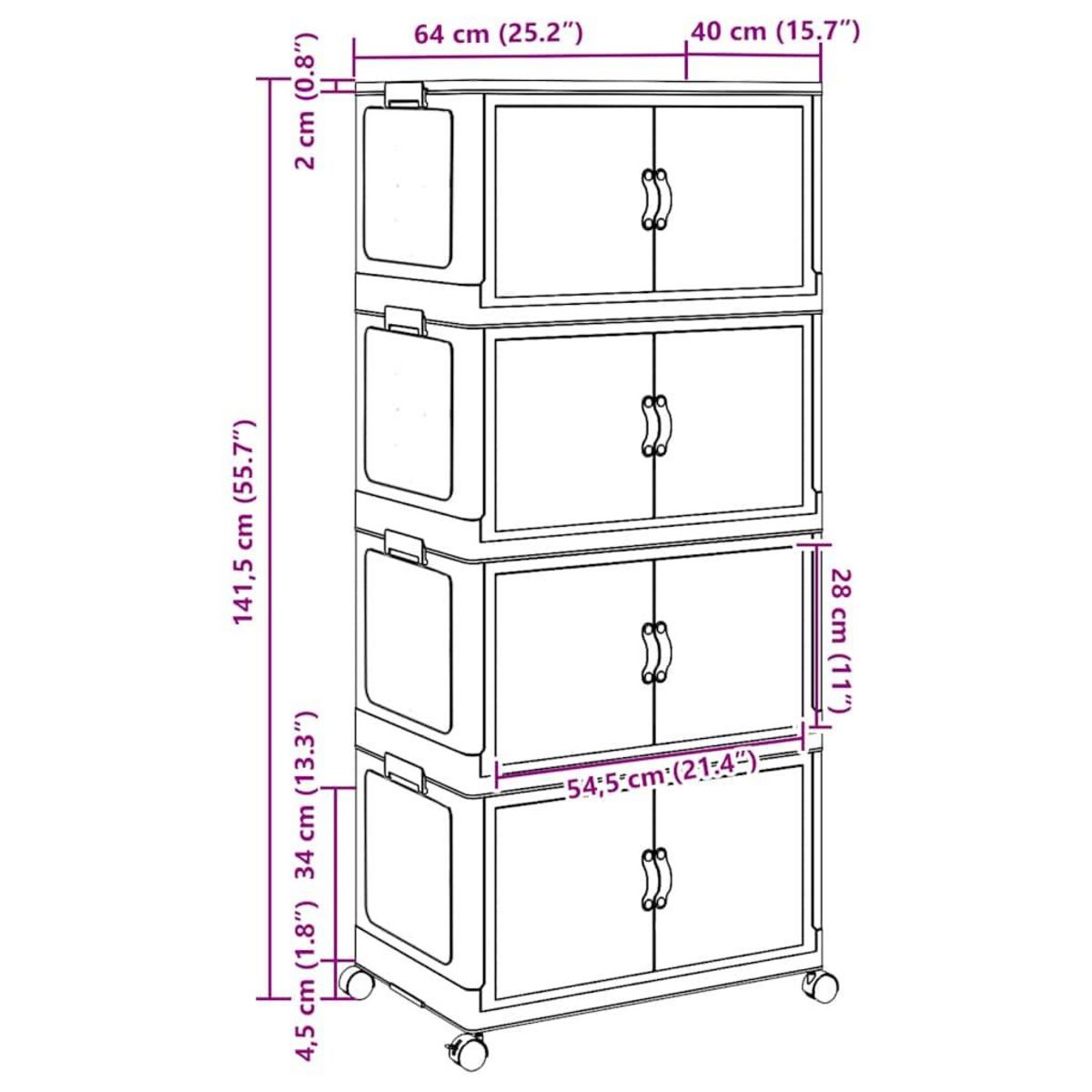 VIDAXL Boîte de rangement empilable avec roues a 4 niveaux 75 L