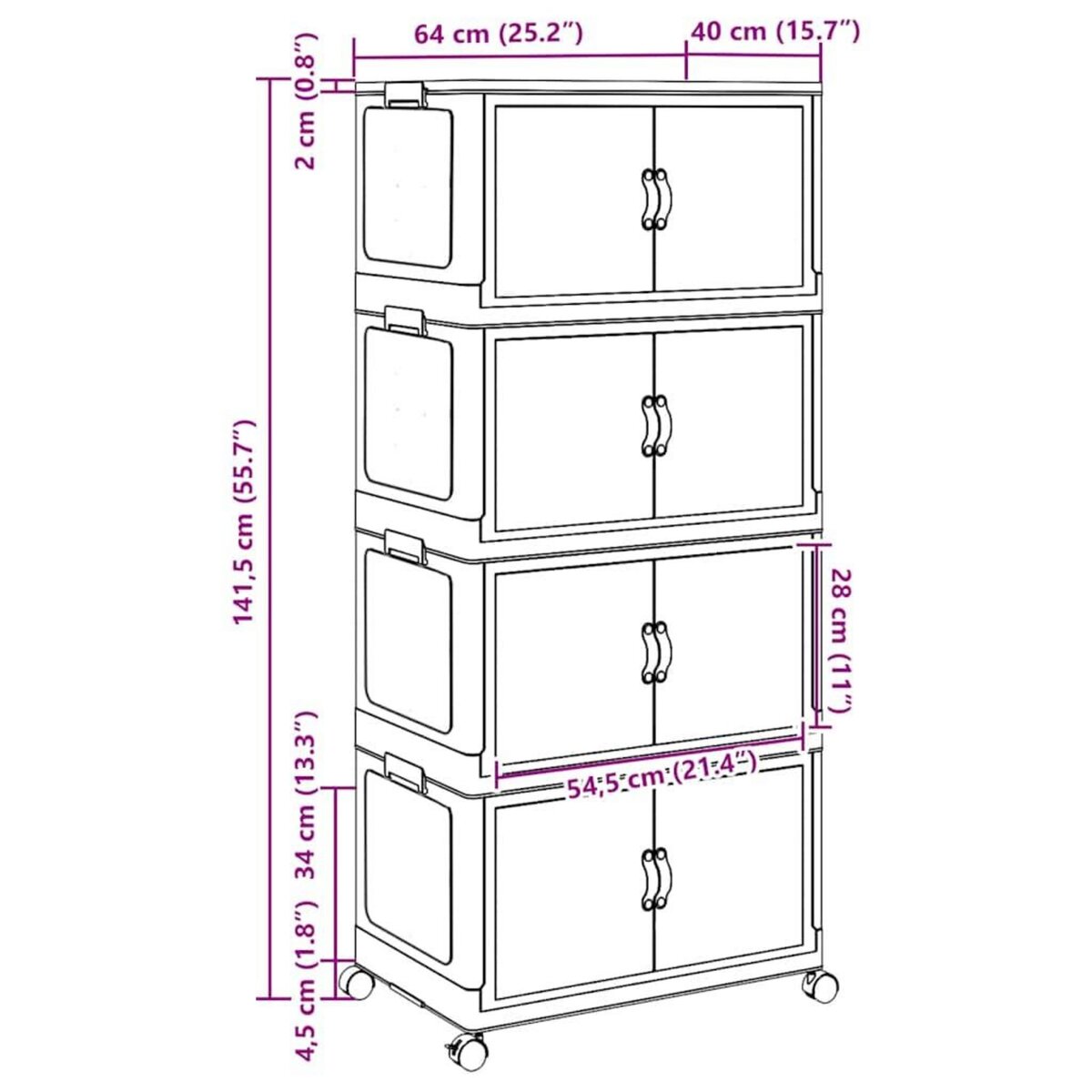 VIDAXL Boîte de rangement empilable avec roues a 4 niveaux 75 L