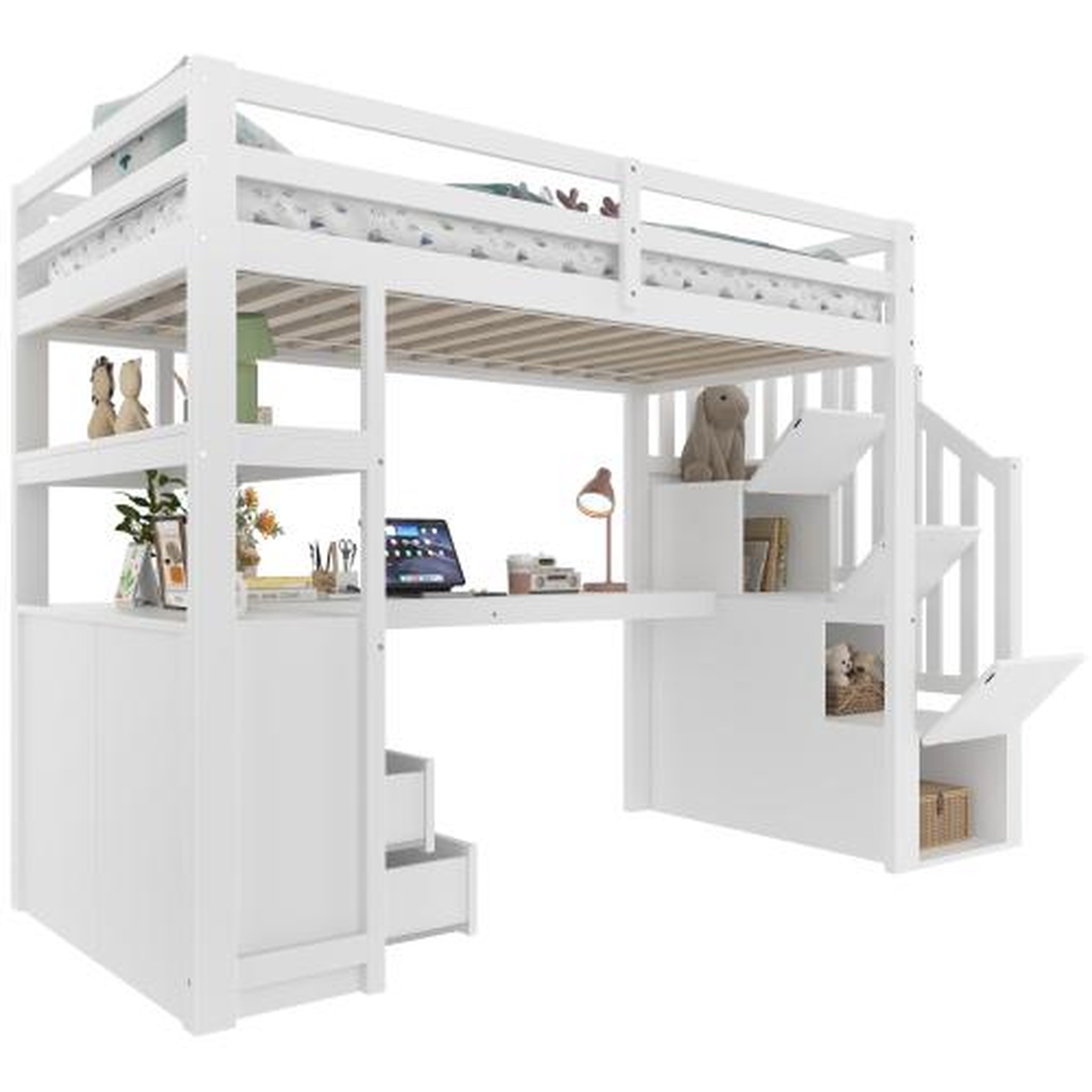 MERAX Lit mezzanine 90x200 cm coloris blanc pin