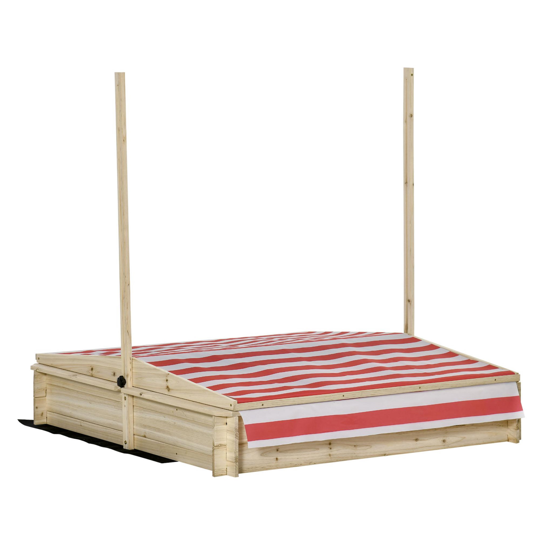 Voir la diapositive 4 : OUTSUNNY Bac à sable bois carré dim. 1,18L x 1,18l x 1,18H m - hauteur, inclinaison toit réglables, refermable - 2 bacs - bois sapin autoclave