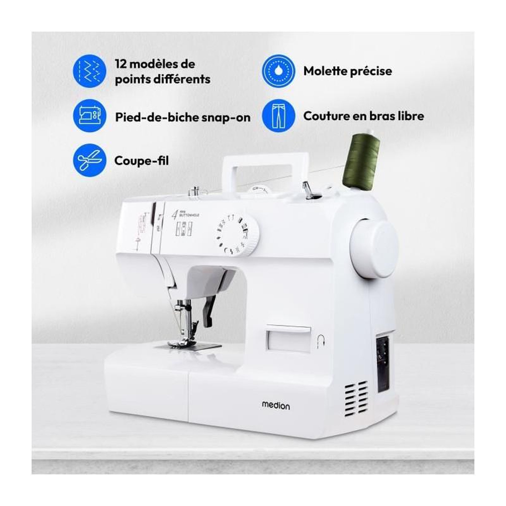 Voir la diapositive 2 : Medion Machine a Coudre - MEDION - SM 70 - 71W - 12 Points - 700 tr/min - LED - Blanc