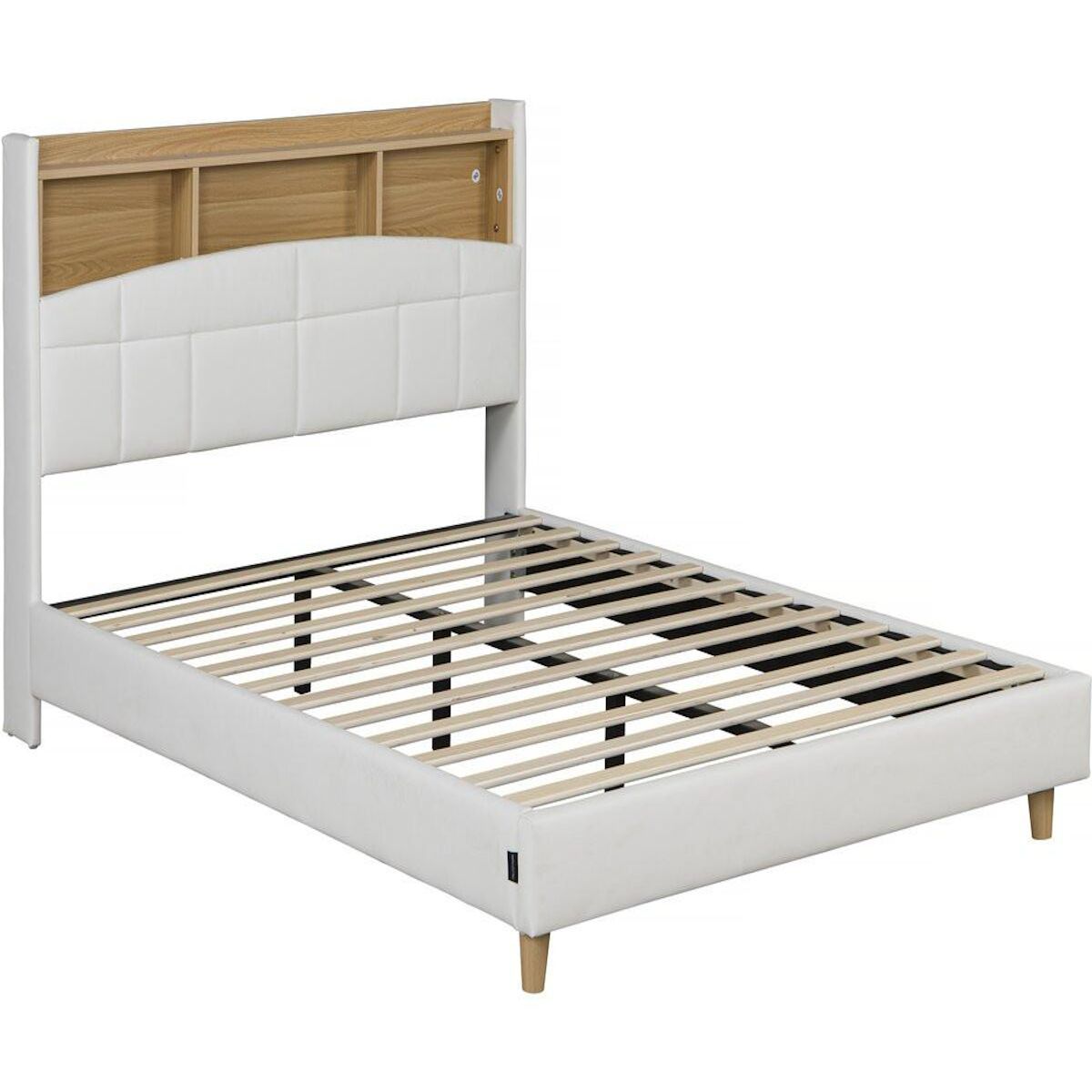 Habitat et Jardin Lit double led avec rangement tête de lit  Sarah  - 140 x 190 cm - Blanc