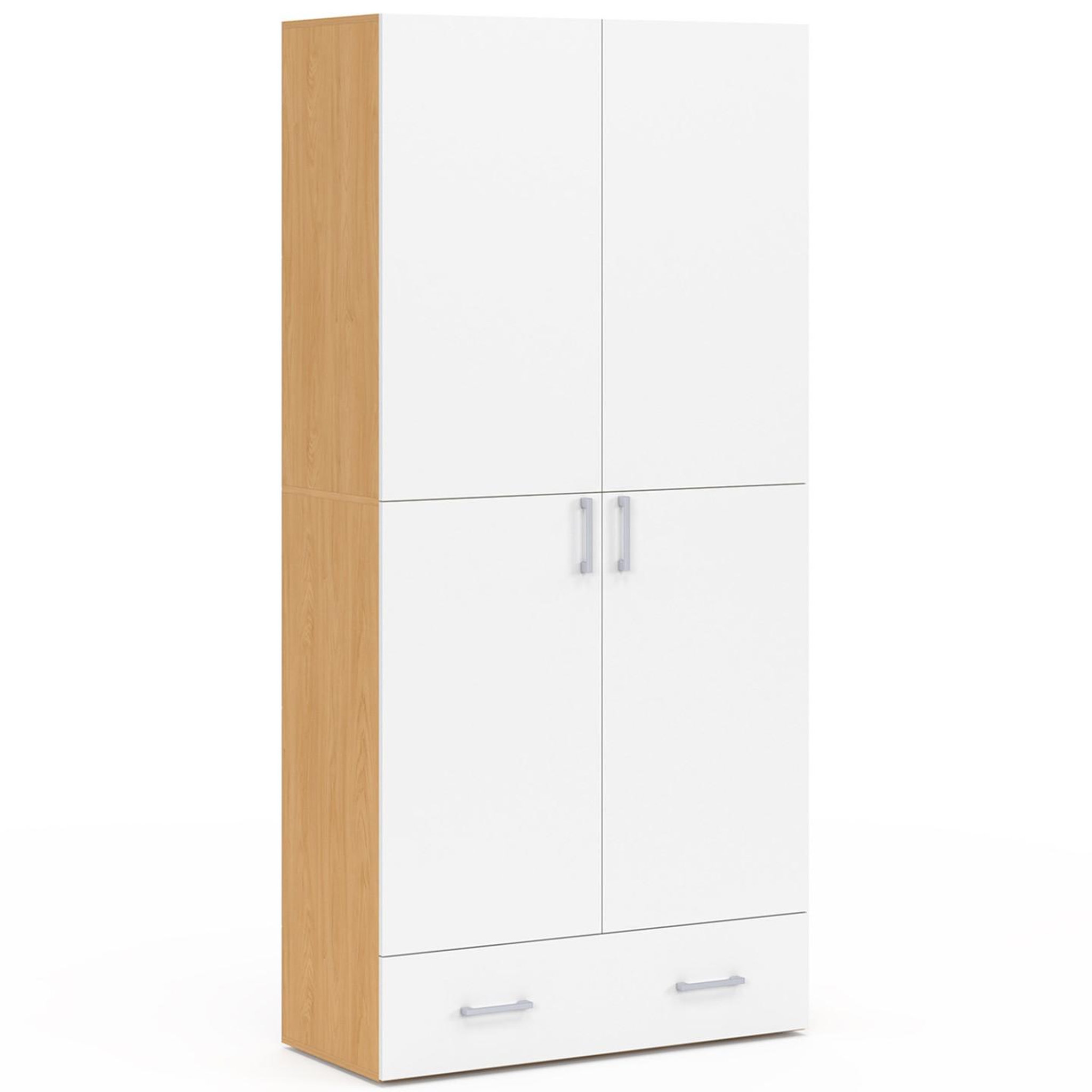 ID MARKET Armoire 2 portes juliana blanc et bois étagères 80 cm avec 1 tiroir