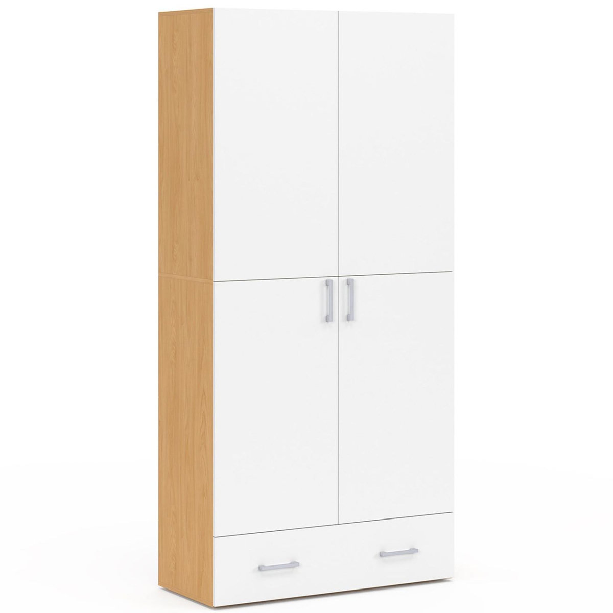 ID MARKET Armoire 2 portes JULIANA blanc et bois étagères 80 cm avec 1 tiroir