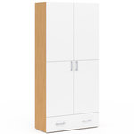 ID MARKET Armoire 2 portes JULIANA blanc et bois étagères 80 cm avec 1 tiroir