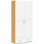 Voir la diapositive 1 : ID MARKET Armoire 2 portes JULIANA blanc et bois étagères 80 cm avec 1 tiroir