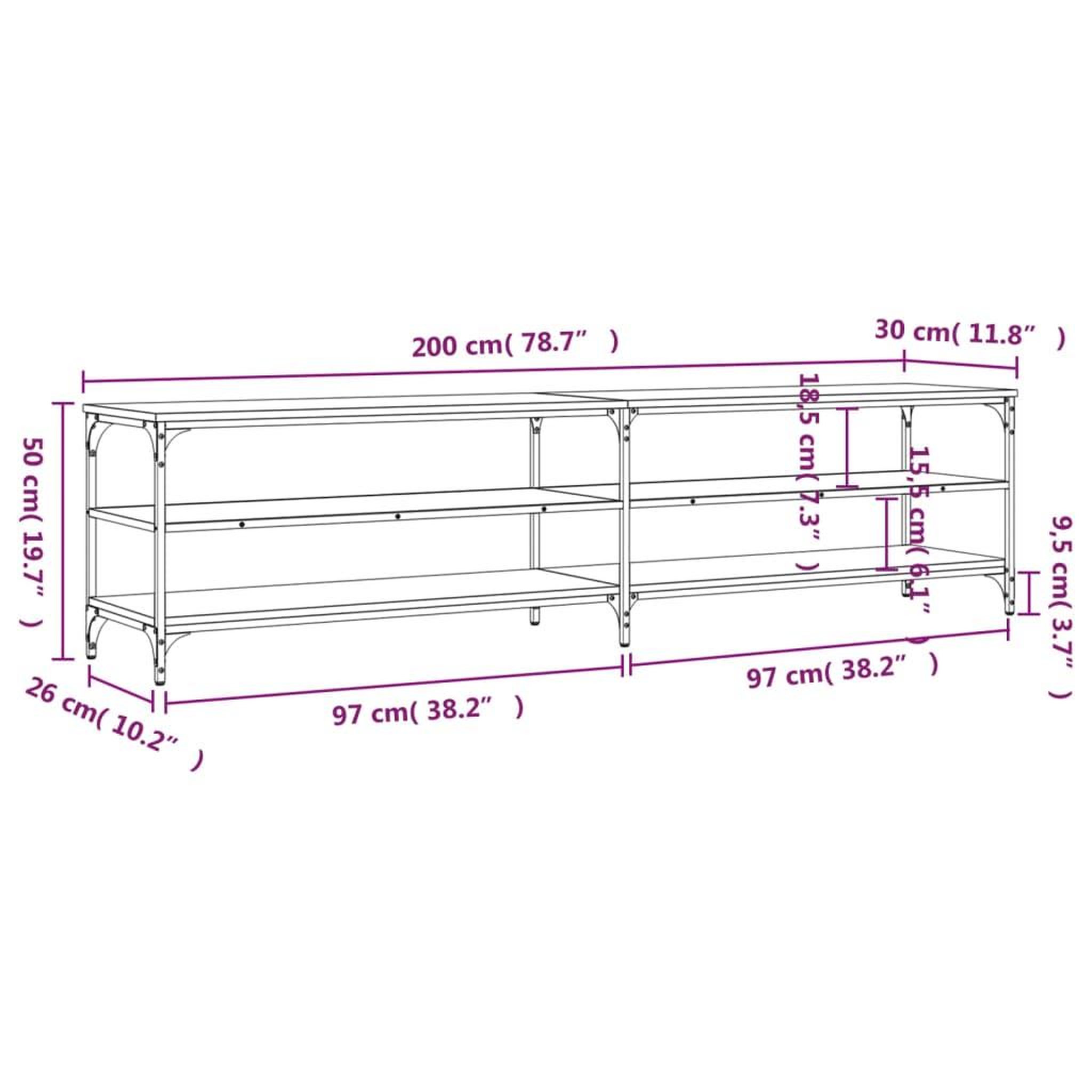 Voir la diapositive 6 : VIDAXL Meuble TV chene sonoma 200x30x50 cm bois d'ingenierie et metal