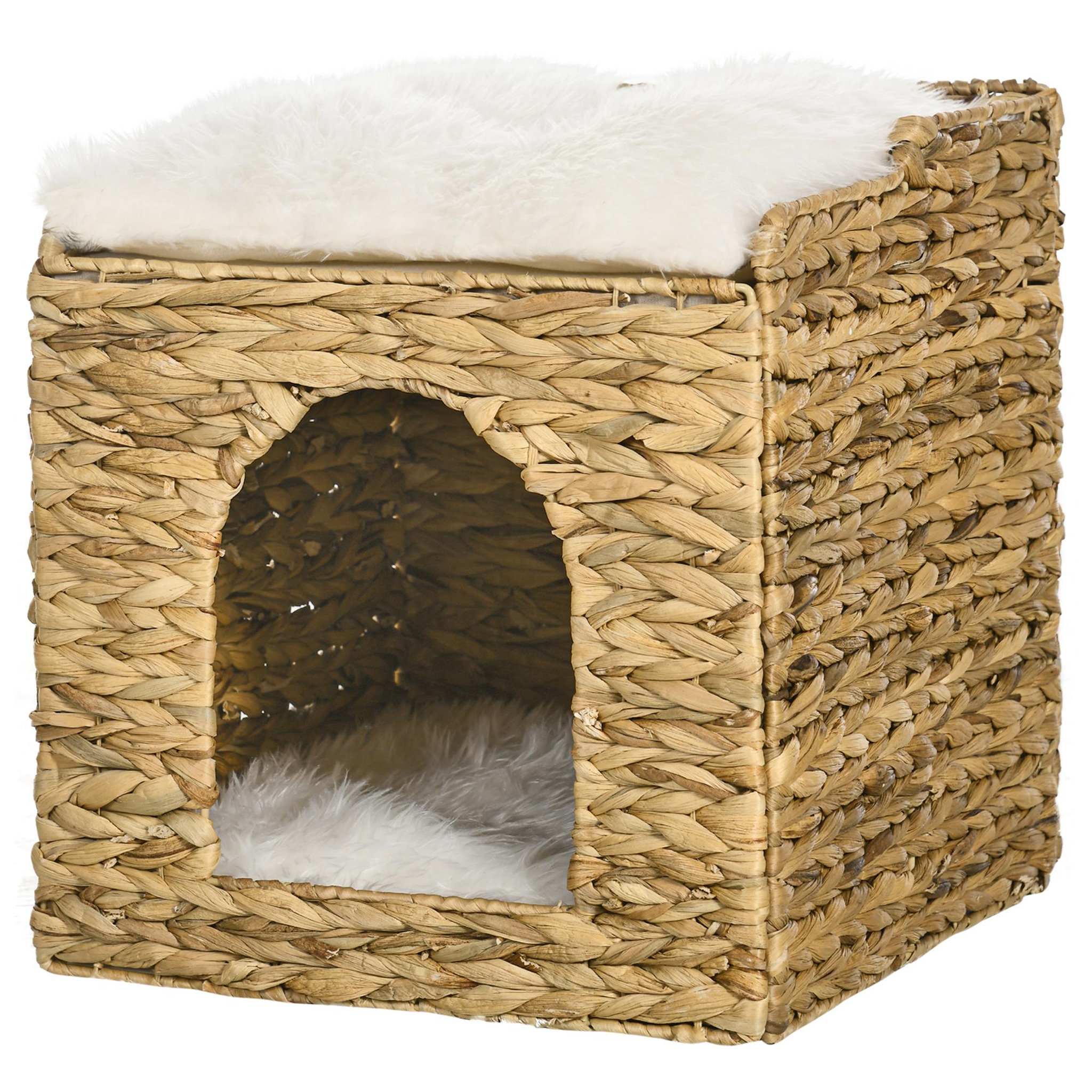 Voir la diapositive 1 : PAWHUT Panier chat lit chat cosy grand confort dim. Ø 37 x 41h cm coussins doux inclus jacinthe d'eau