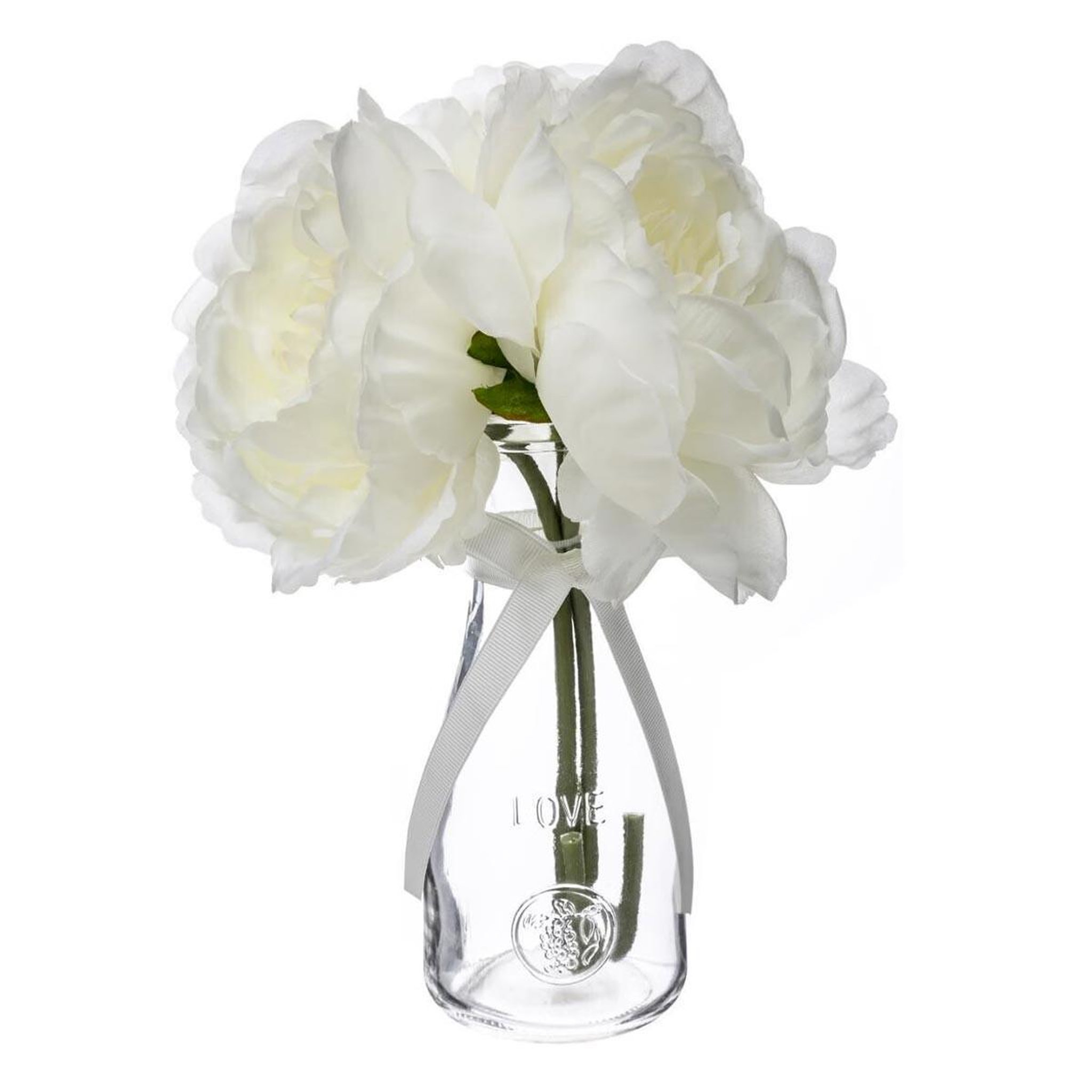 ATMOSPHERA Composition florale & vase  3 pivoines  verre 25cm transparent
