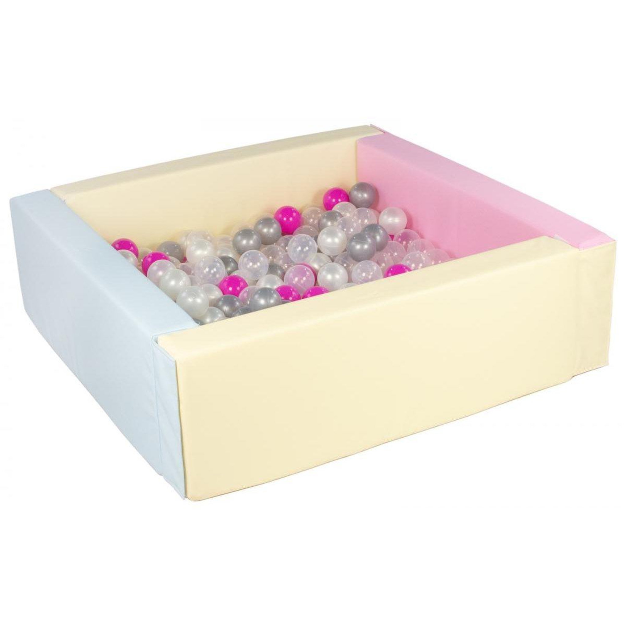 VELINDA Piscine à balles carrée avec 200 balles - bords 3 couleurs/perle, transparent, rose, argent