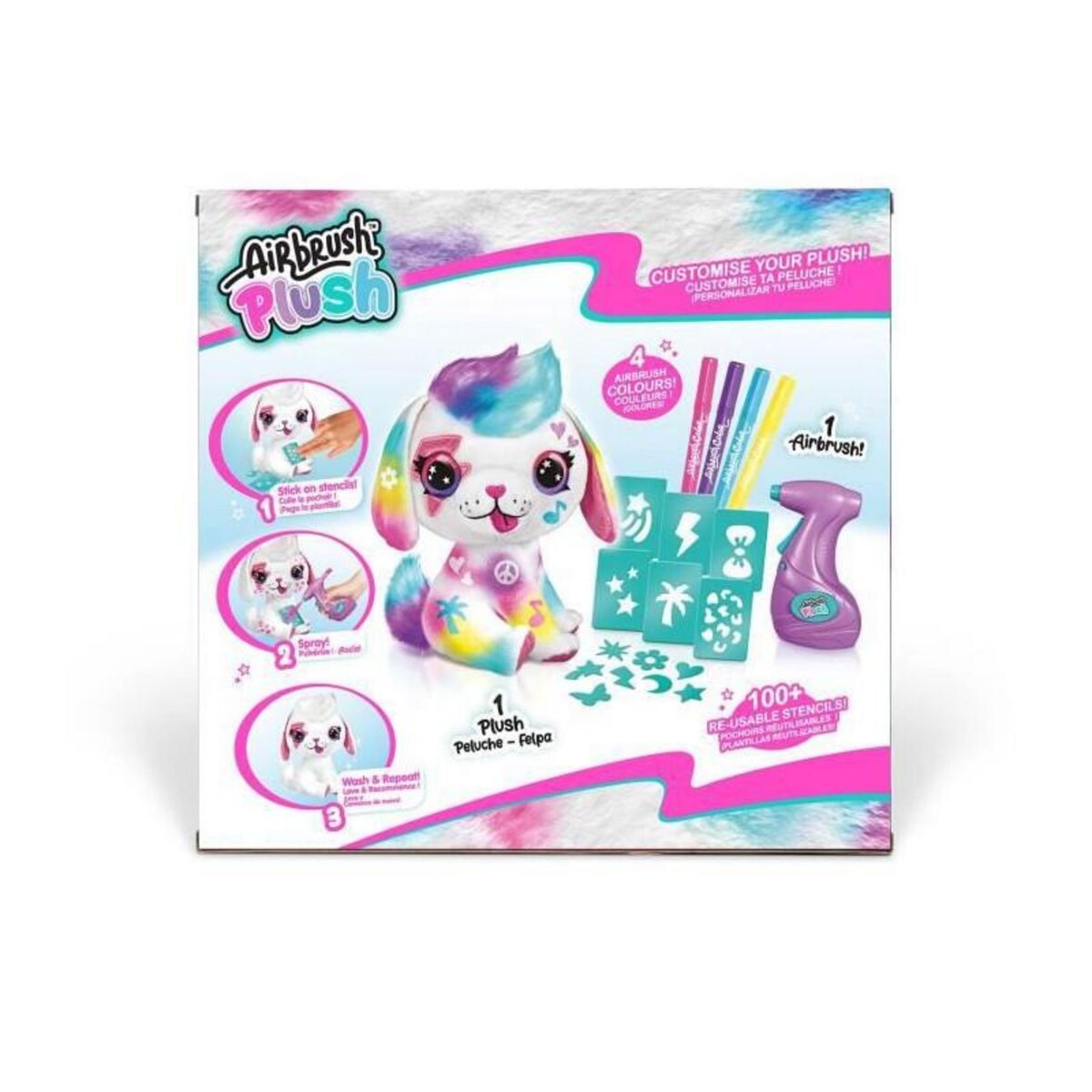 Canal Toys Peluche Airbrush Chiot a personnaliser - Peluche spray art avec feutres et pochoirs - OFG 249 - Canal Toys