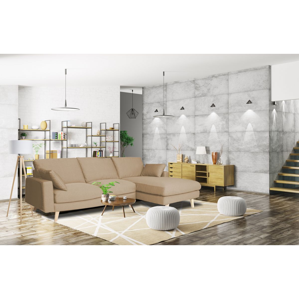 Canapé d'angle droit  fixe 5 places STEPHANE