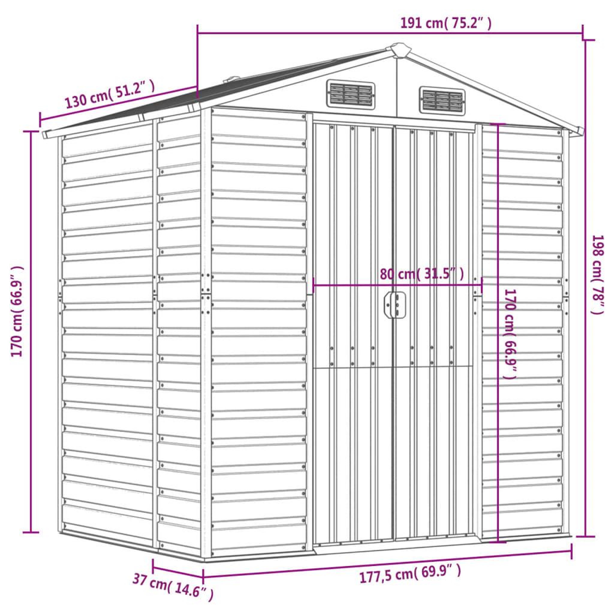 Voir la diapositive 6 : VIDAXL Abri de jardin anthracite 191x130x198 cm acier galvanise
