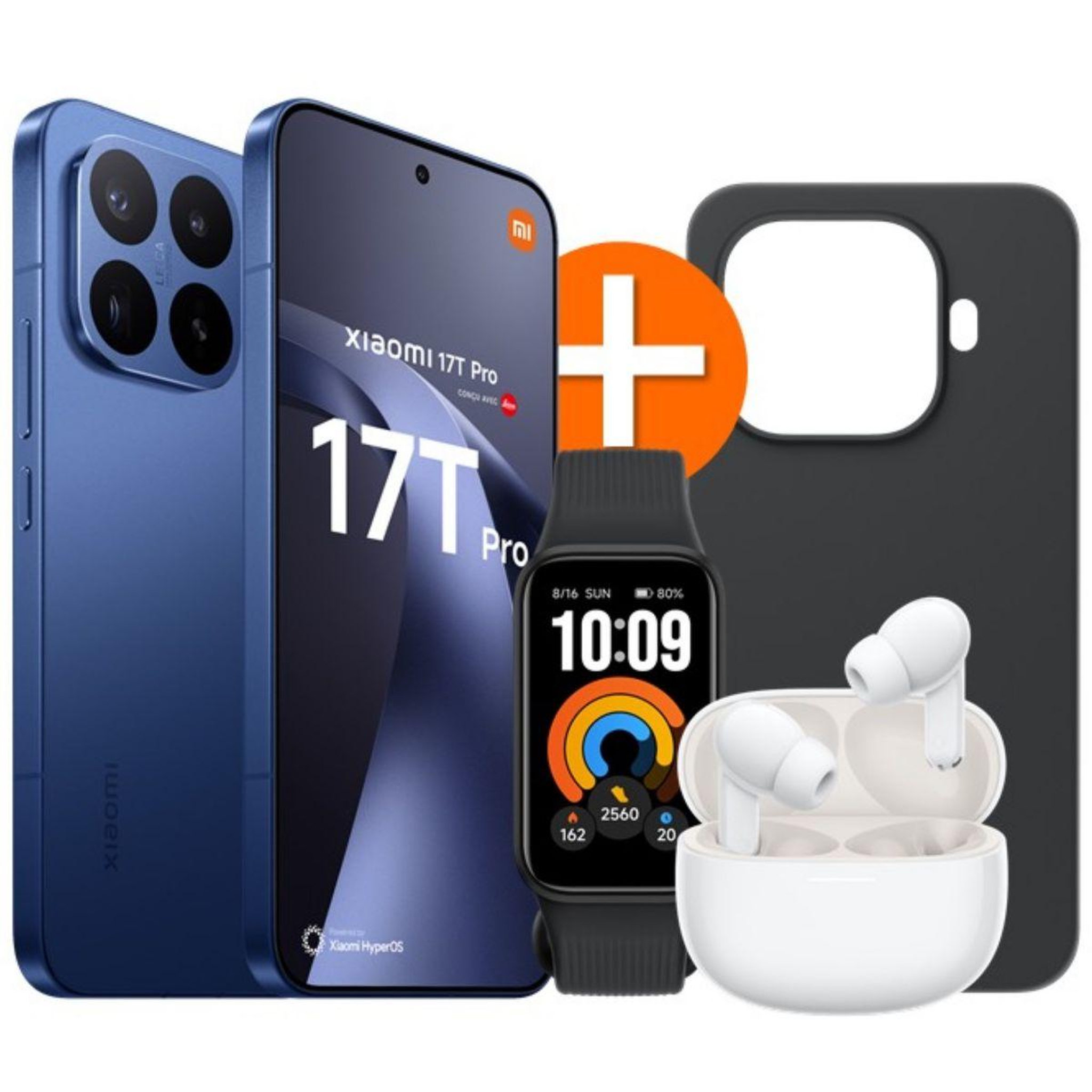 XIAOMI Smartphone Pack 17T Pro Bleu 512Go 5G + Redmi Buds8 blanc + Smart Band 11 Active Noir bracelet connecté + Coque