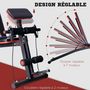 Voir la diapositive 5 : HOMCOM Banc de musculation pliable inclinable réglable sangles élastiques + support haltères inclus acier noir rouge