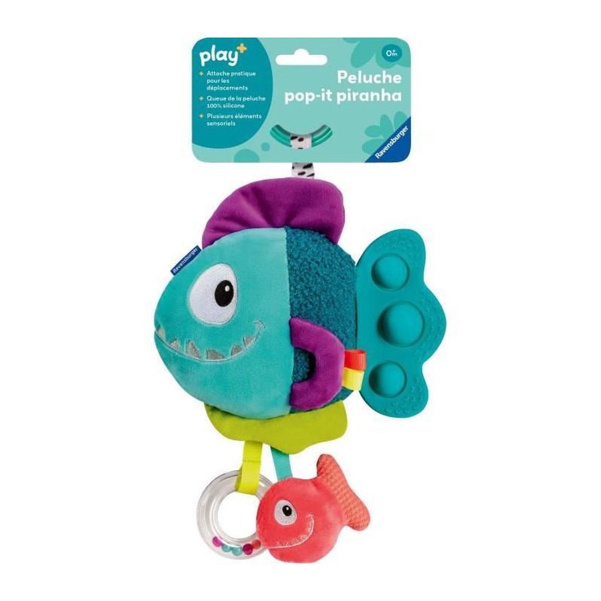 Voir la diapositive 3 : RAVENSBURGER Ravensburger -PLAY + - Peluche pop-it piranha bleu - Des la naissance - version française - 34016