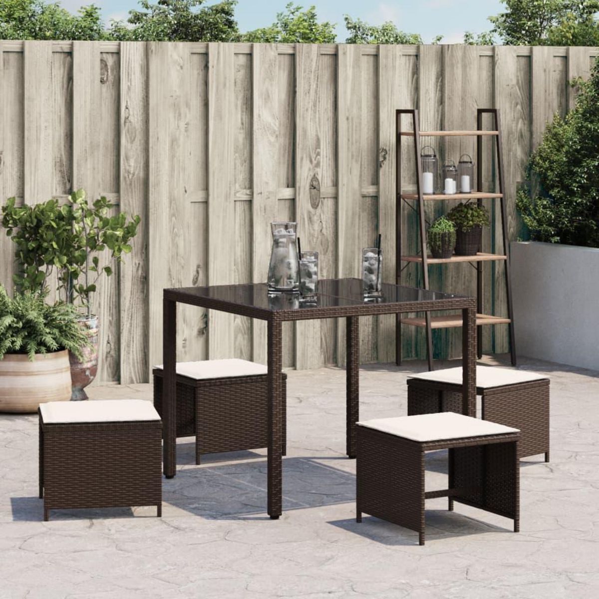 VIDAXL Tabourets de jardin avec coussins 4pcs marron 40x40x35 cm rotin