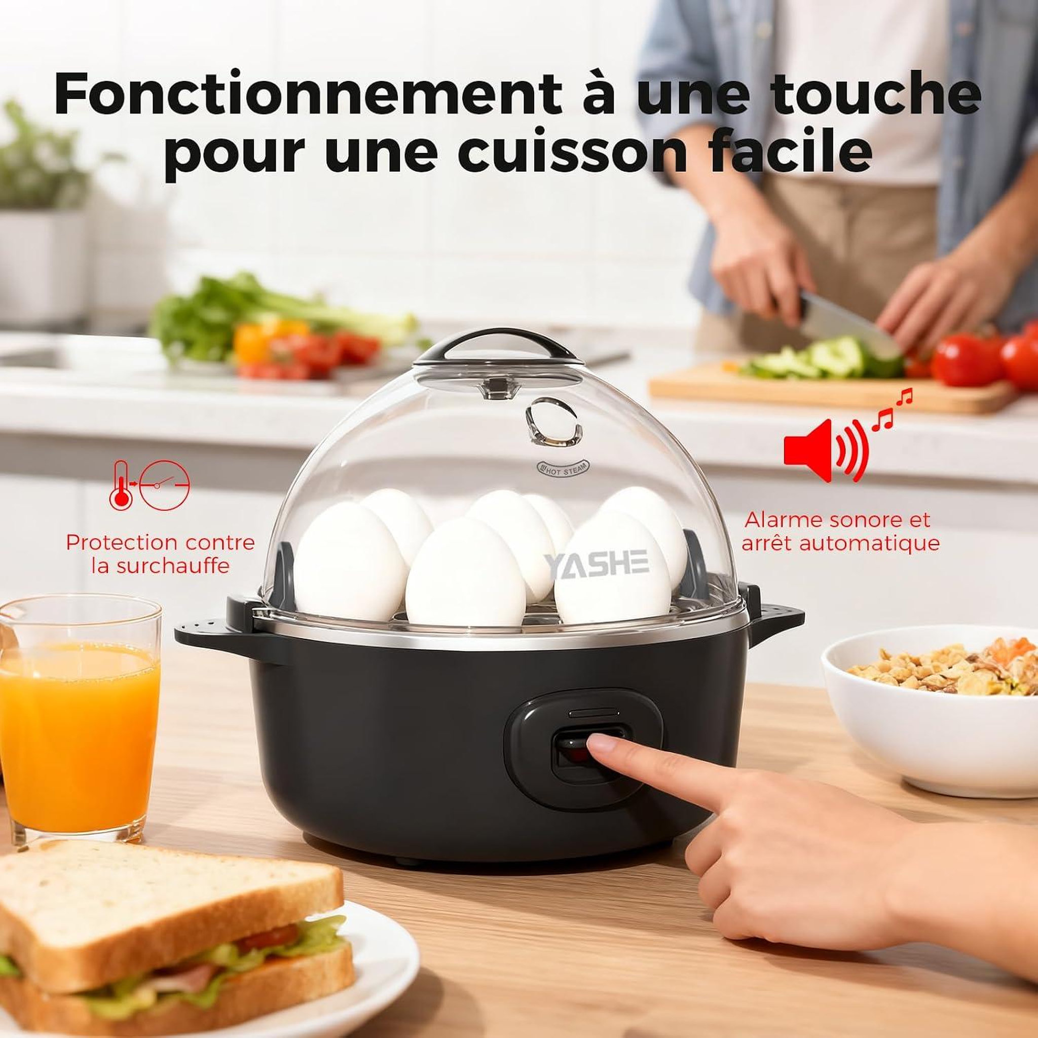 Voir la diapositive 3 : YASHE Cuiseur à œufs, 7 œufs, pocheuse et plateau omelette