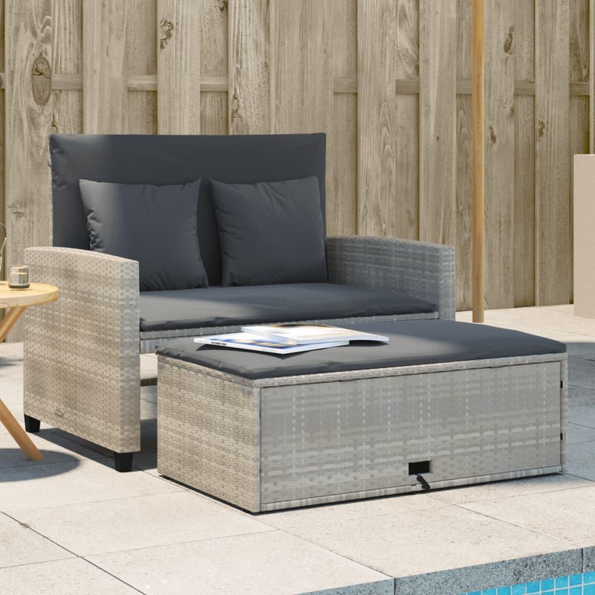 VIDAXL Canape de jardin 2 places et coussins gris clair resine tressee