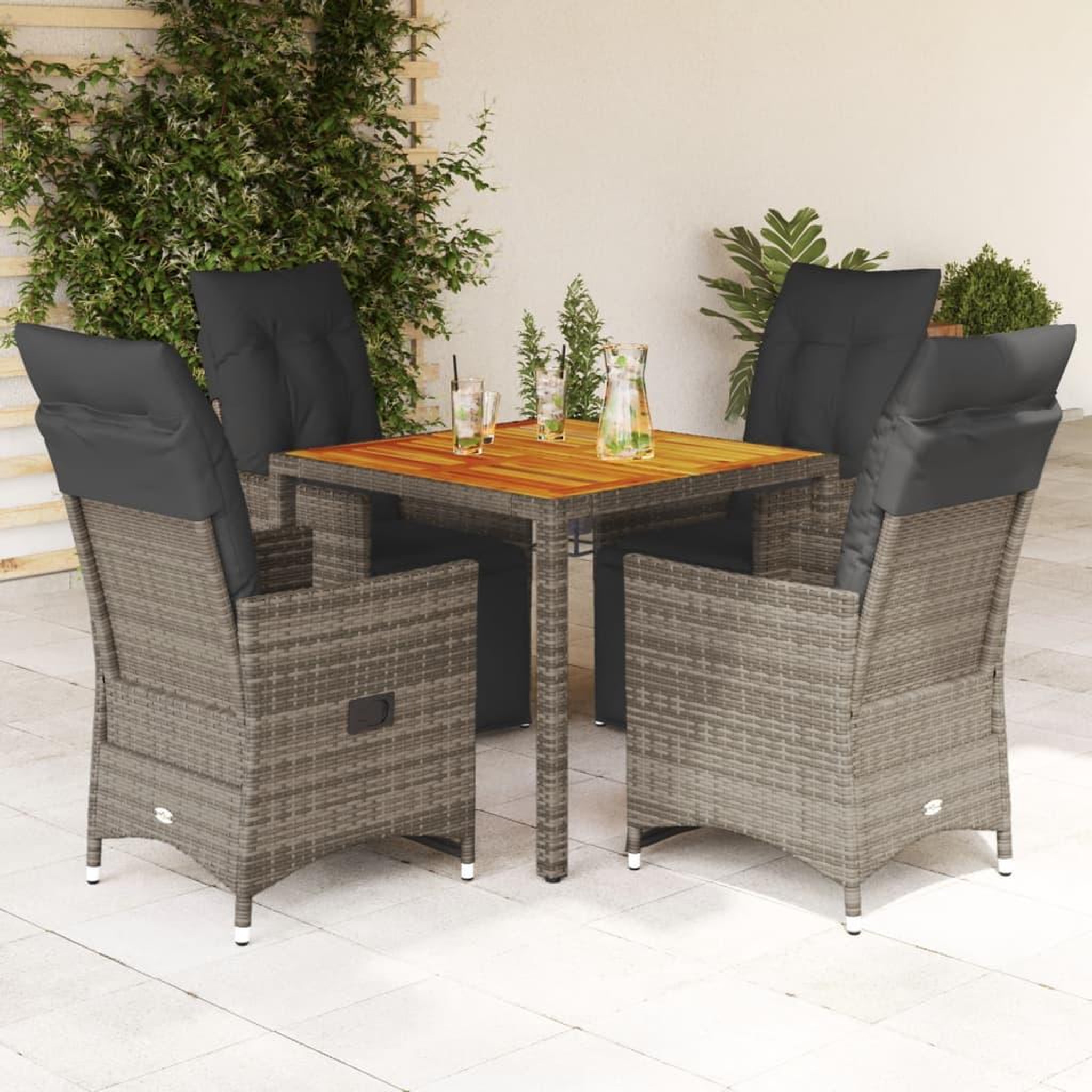 VIDAXL Ensemble de bistro de jardin 5 pcs coussins gris poly rotin